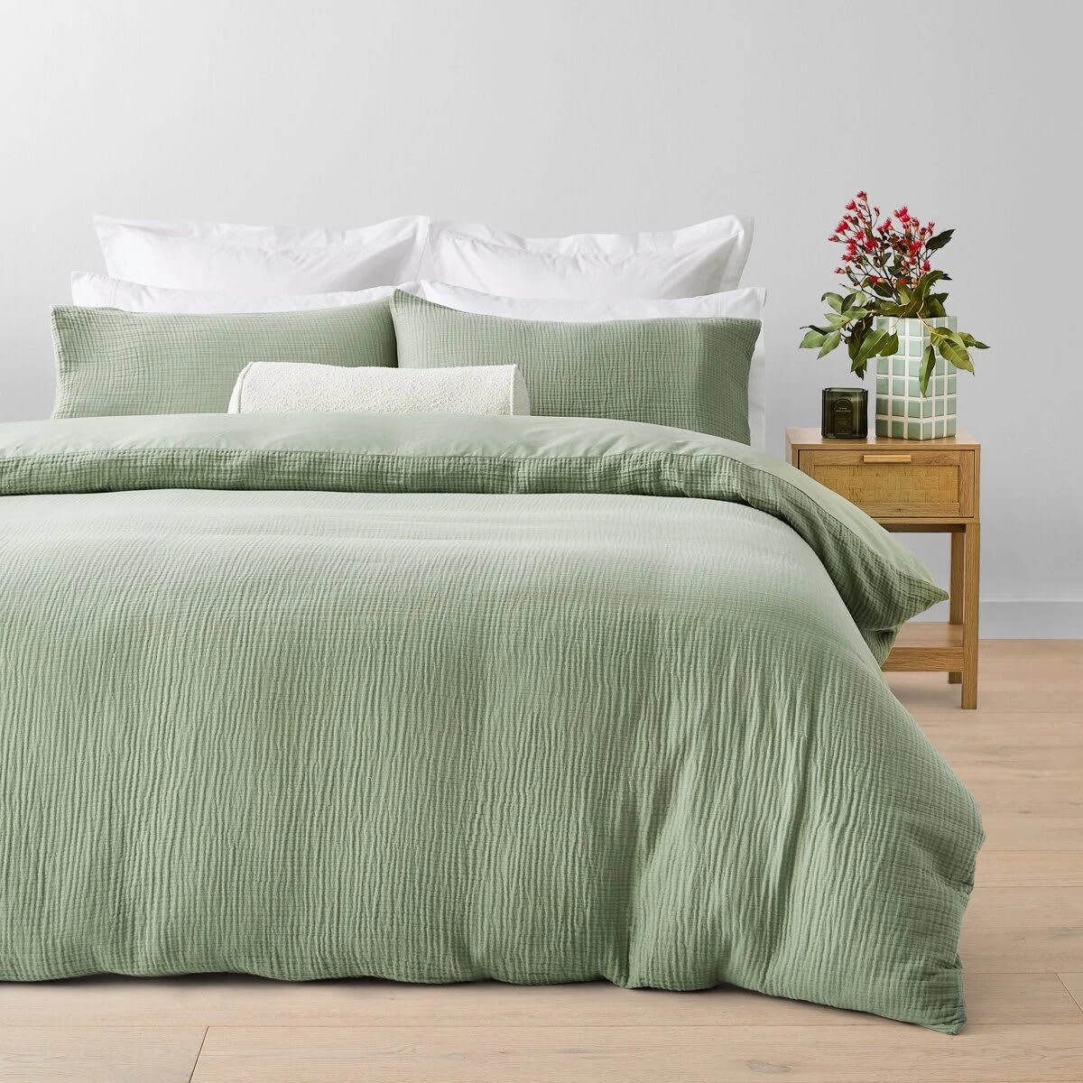 1 Muslin Cotton Quilt Cover Set - King Bed, Seagrass, 1 of 6