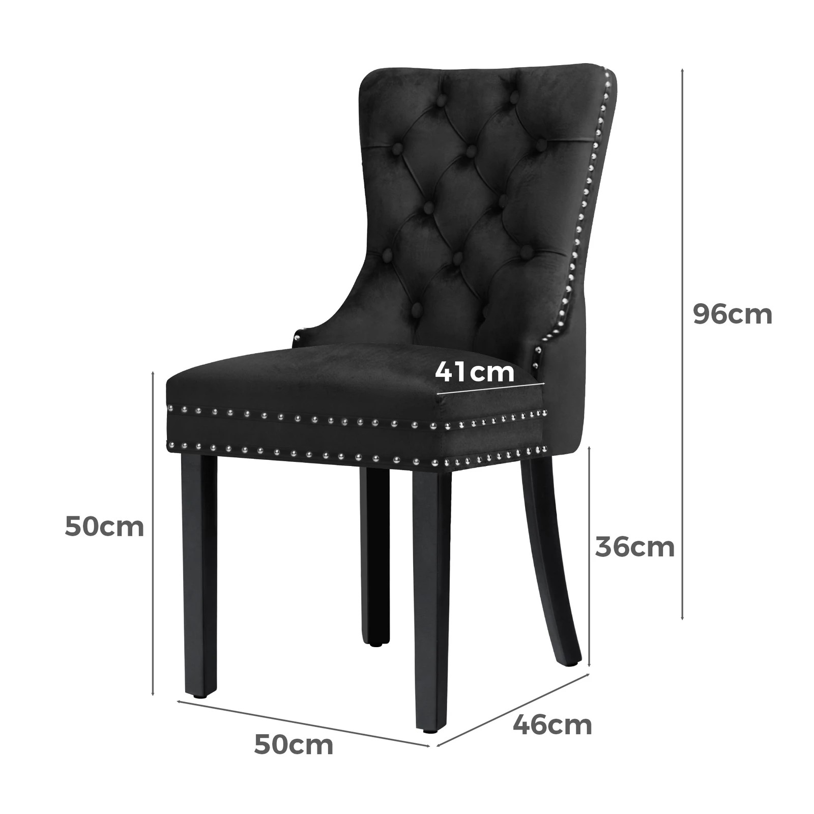 7 Alfordson 2x Dining Chair Kitchen Lounge Retro Button Tufted Wooden Velvet - Black, 7 of 10