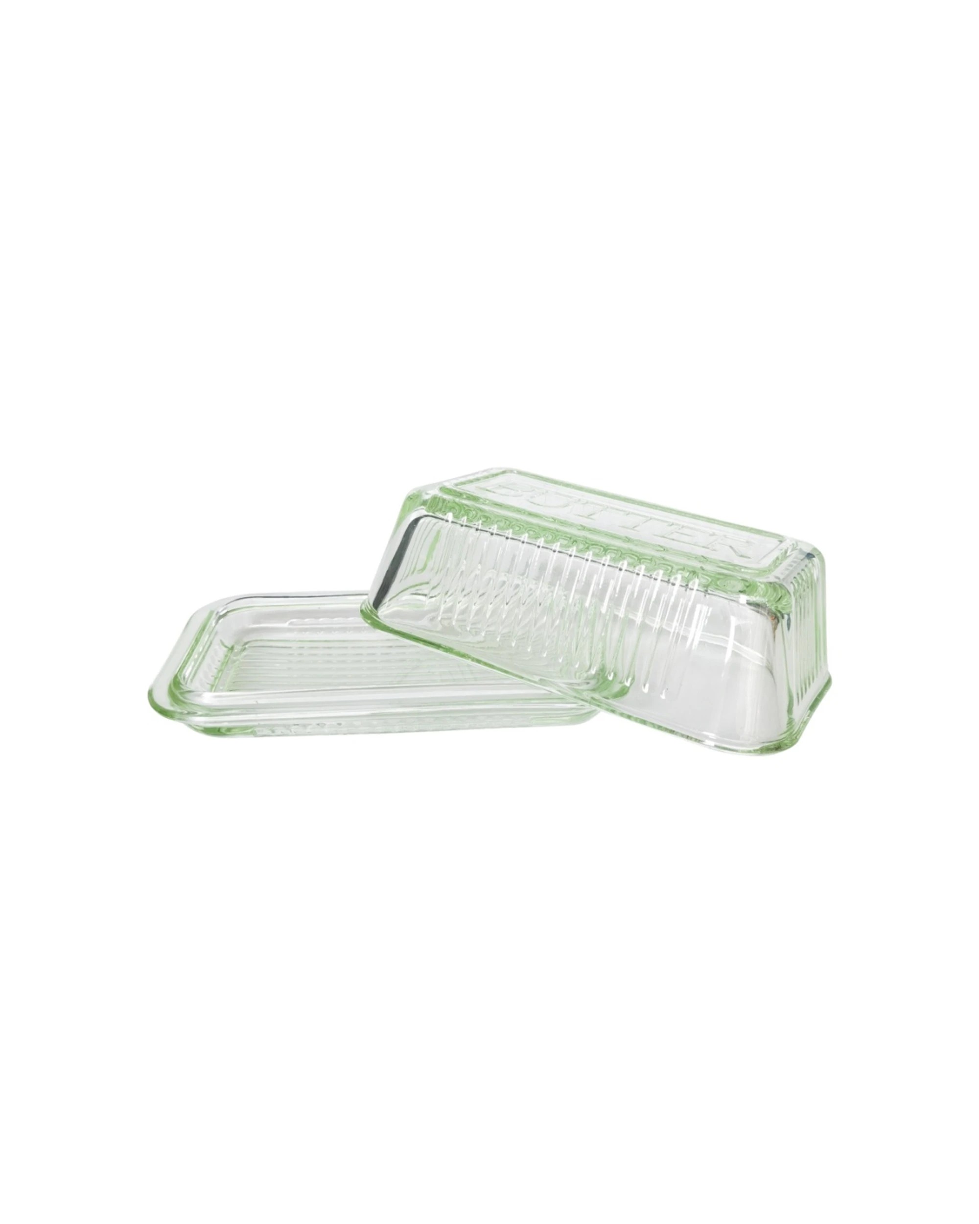 1 Urban Products Mari Glass Butter Dish With Lid Ribbed Base 17cm - Clear, 1 of 2