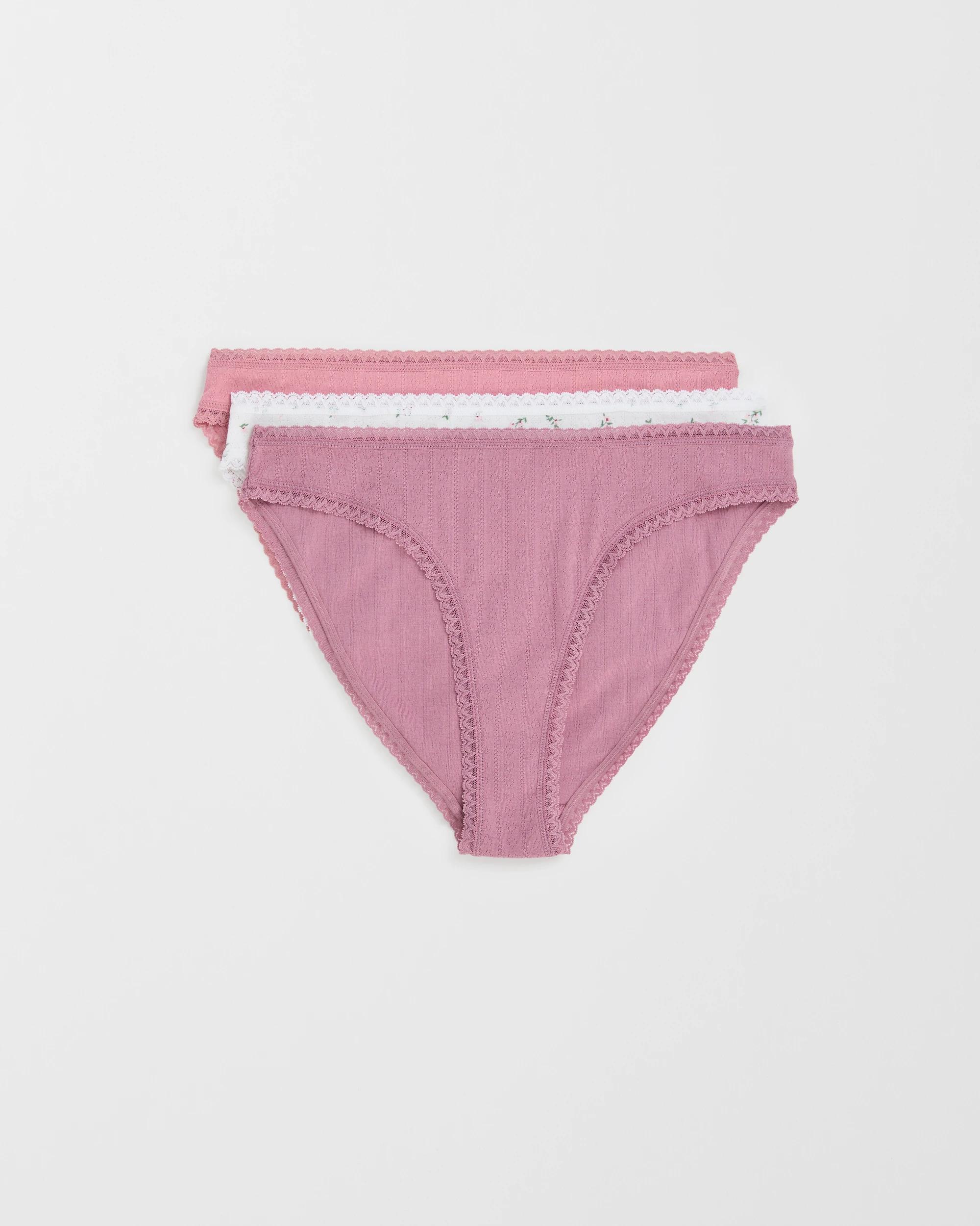 1 Lily Loves Australian Cotton 3 Pack Pointelle Bikini Briefs DUSTY ORCHID/FOXGLOVE/BOUQUET DITSY PRINT, 1 of 4