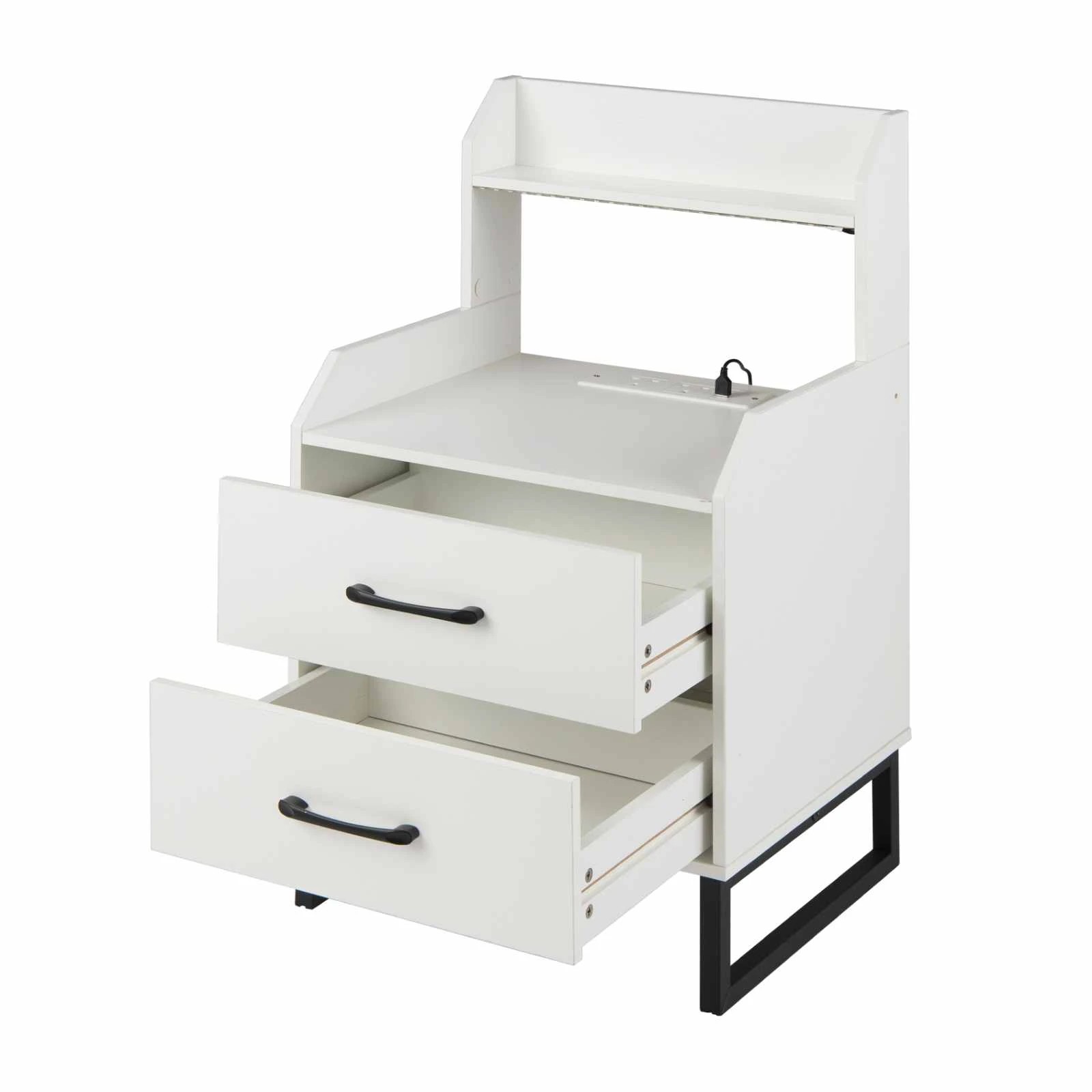 1 Costway Modern Nightstand LED Lights Bedside Table w/Charging Station, 1 of 4