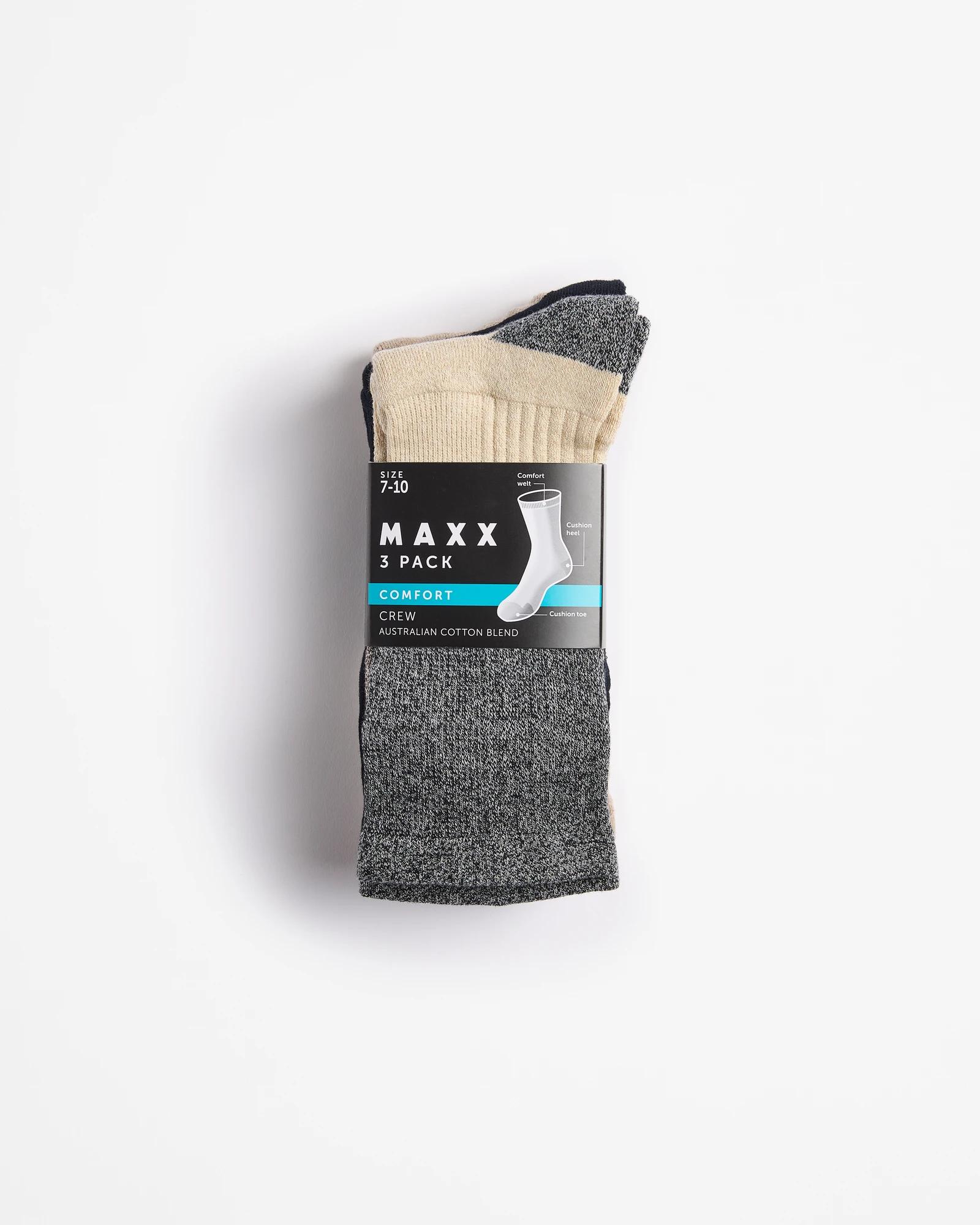 3 Australian Cotton Blend 3 Pack Comfort Crew Socks - Maxx NAVY / MULTI, 3 of 3