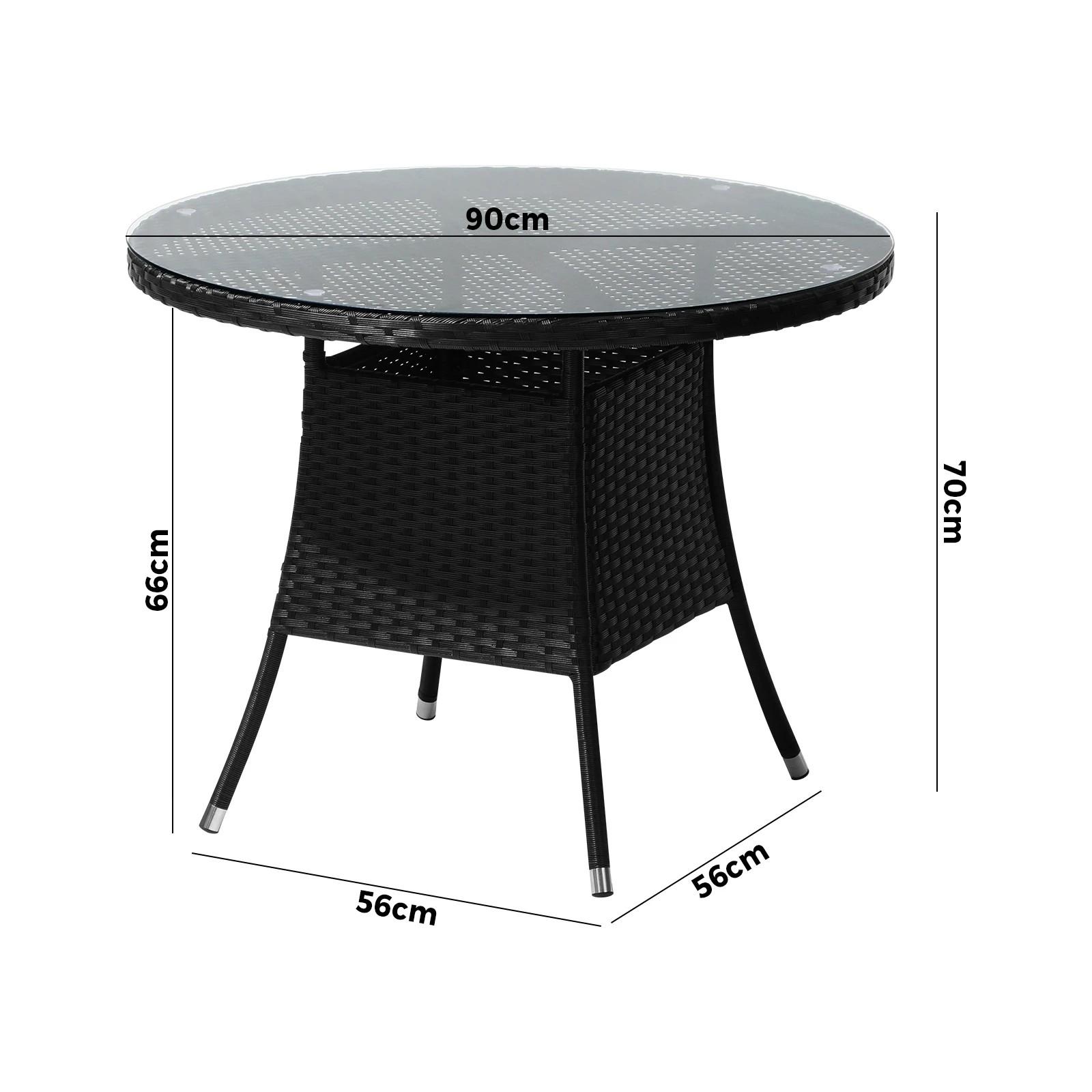 2 Livsip Outdoor Dining Table 90cm Round Rattan Glass Table Patio Furniture
 - Black, 2 of 10