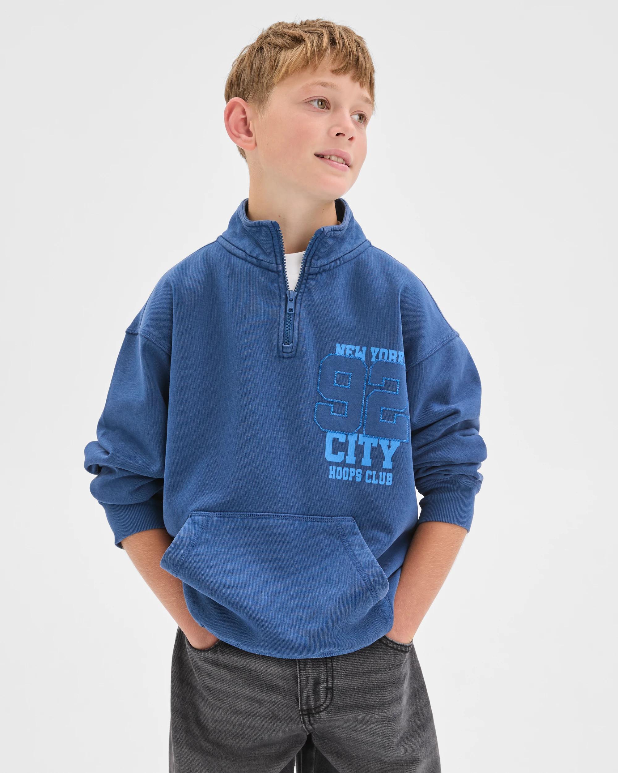 1 Target Kids Australian Cotton Blend Quarter Zip Washed Jumper BLUE, 1 of 6