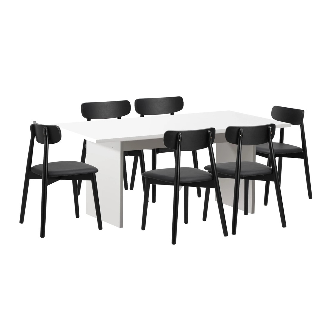 6 Oikiture 6-Seater Dining Table and Chairs Wooden Furniture Set - Black, 6 of 9