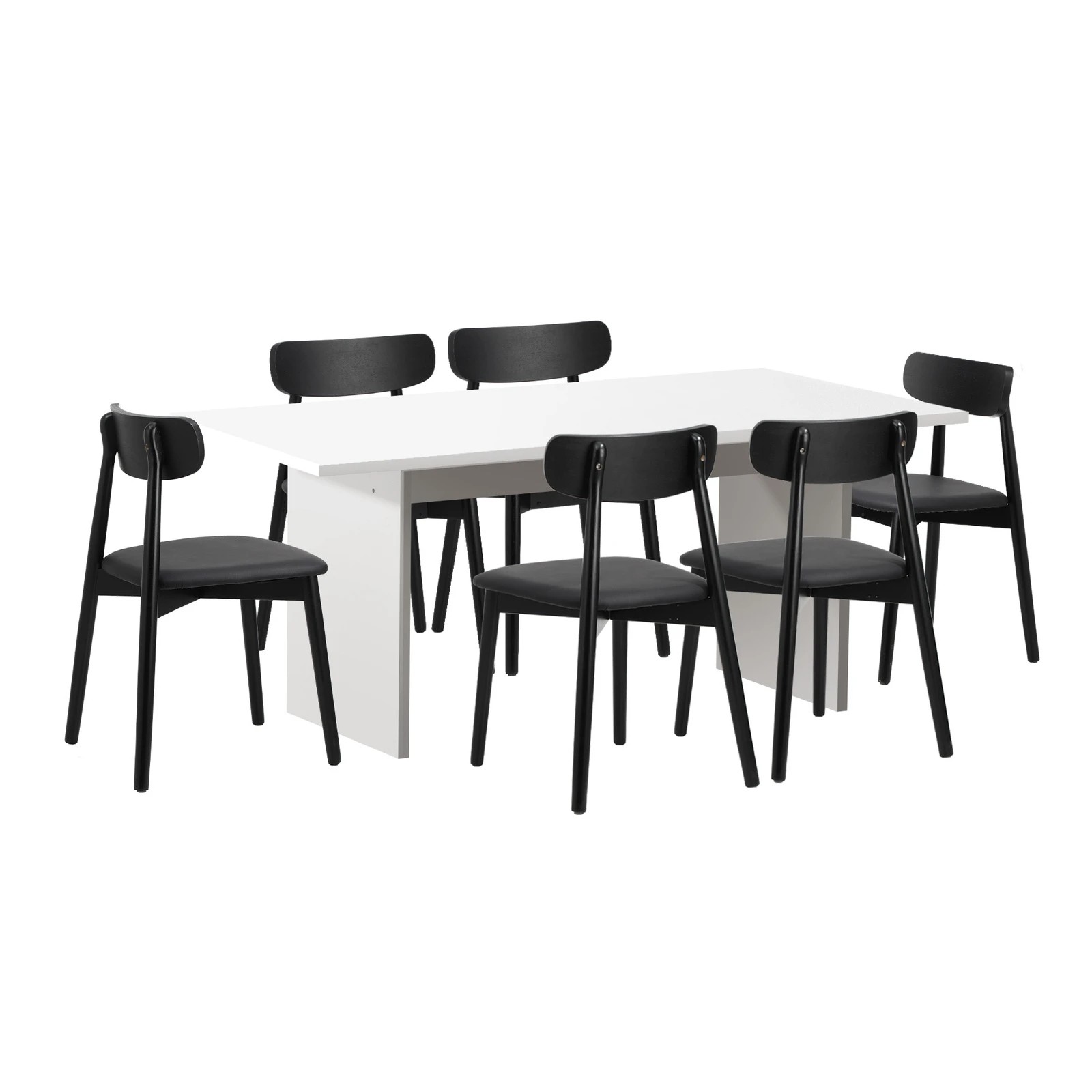 6 Oikiture 6-Seater Dining Table and Chairs Wooden Furniture Set - Black, 6 of 9