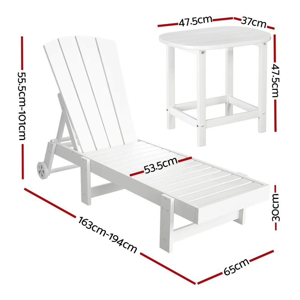 2 Gardeon Sun Lounge Lounger Table and Chairs Beach Chair Adirondack HDPE Patio Outdoor Furniture - White, 2 of 6