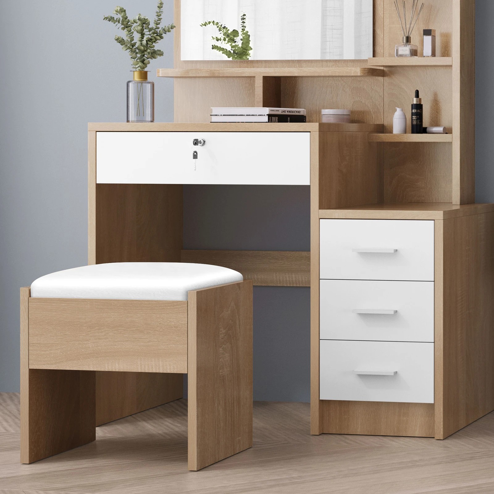 10 Alfordson Dressing Table Stool Makeup Mirror Vanity Desk - Natural, 10 of 10