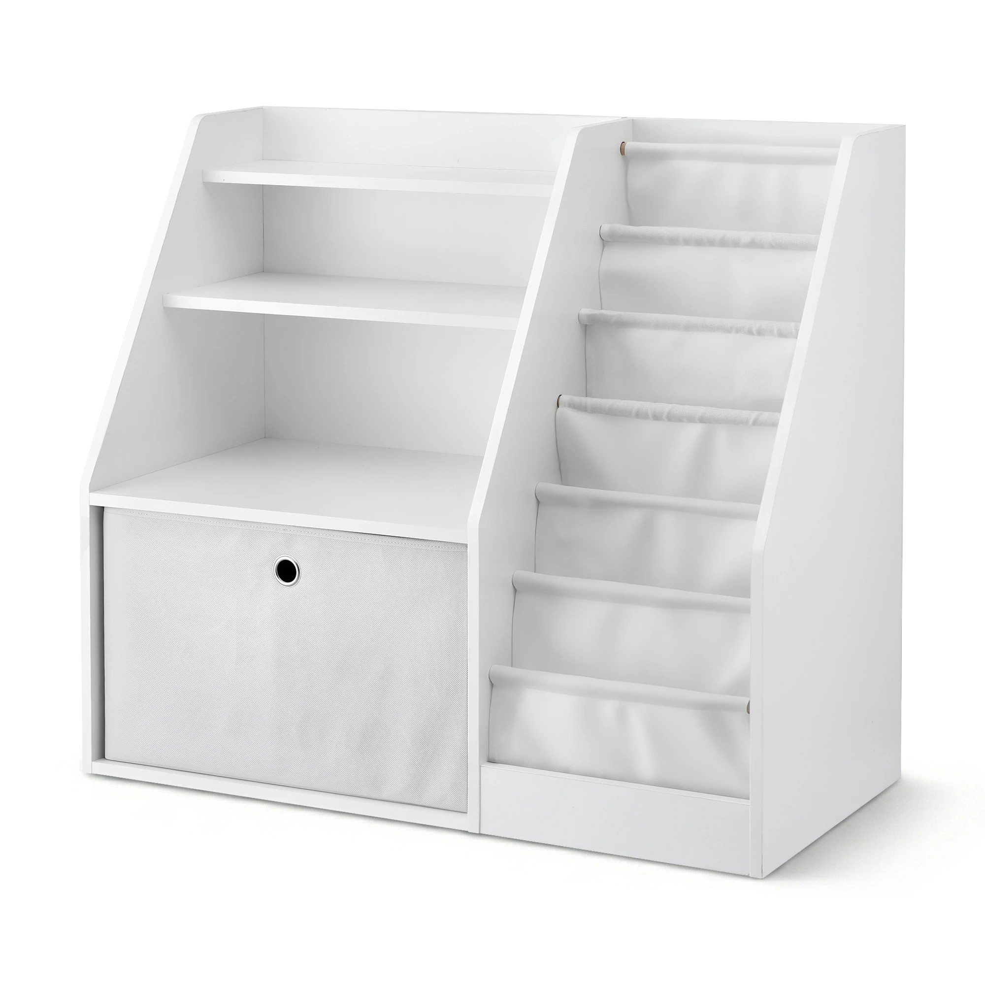 1 Keezi Kids Bookshelf Children Bookcase Organizer Storage Rack Display Drawer - White, 1 of 8