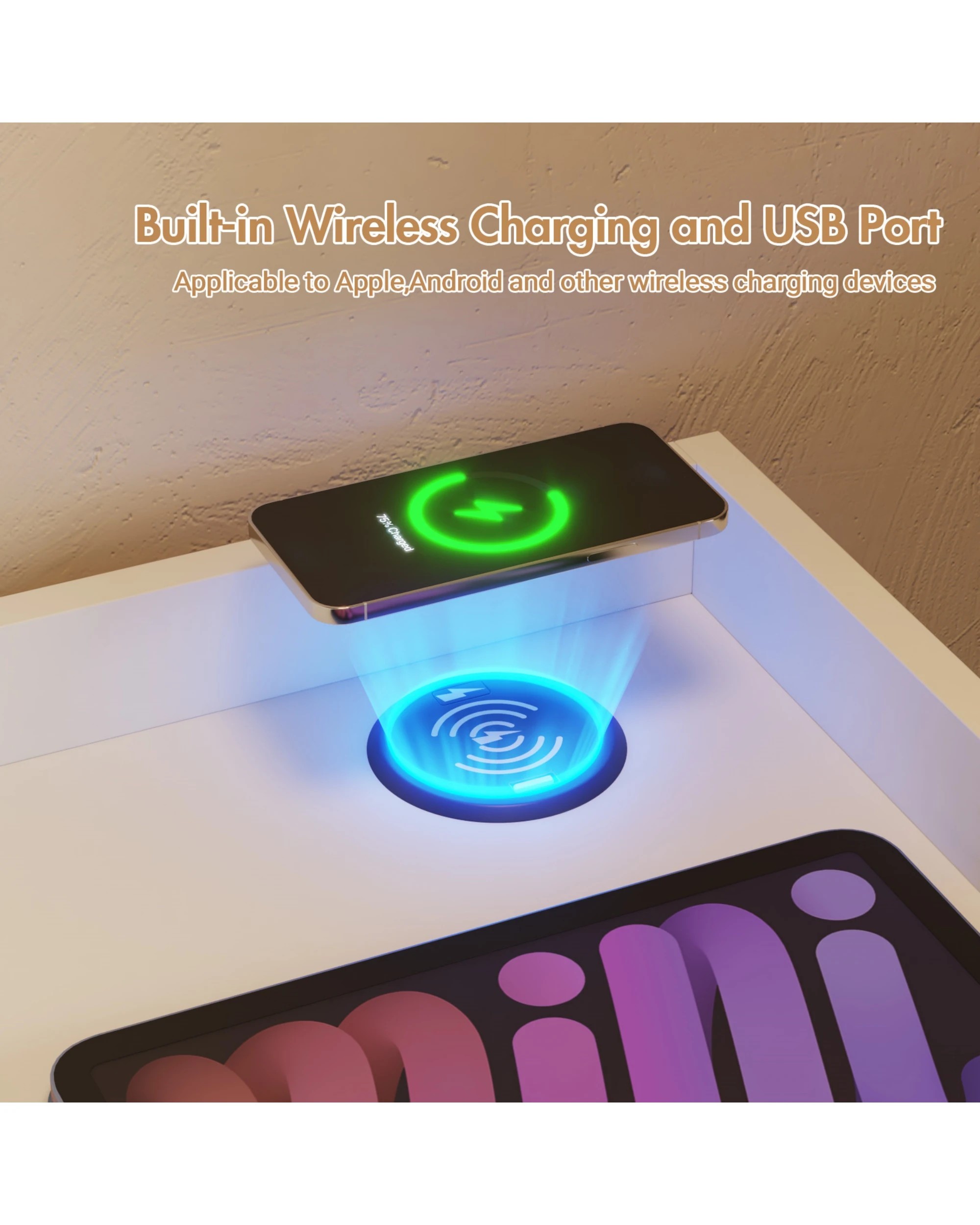8 Advwin Bedside Table Wireless Charging Station Led Lights 2 Drawers Storage
 - White, 8 of 8