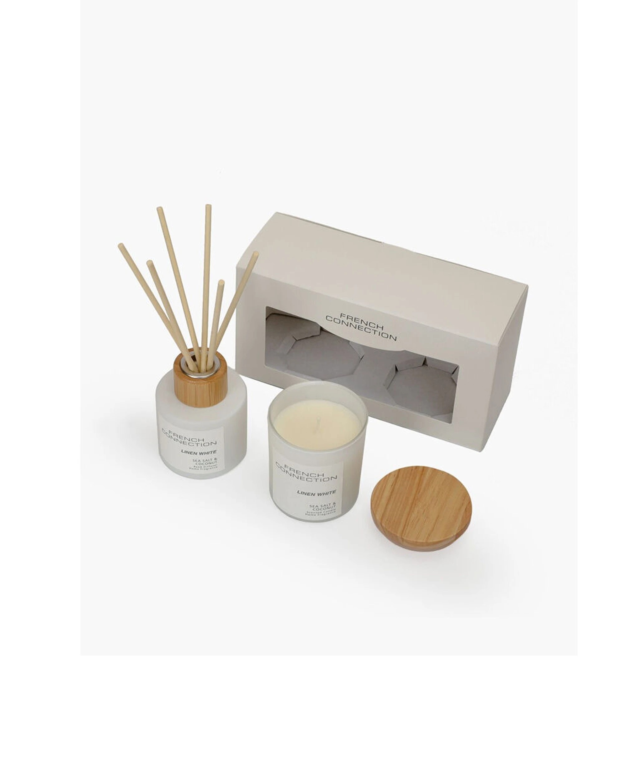 3 French Connection Candle & Diffuser Gift Set Linen Sea Salt Coconut - White, 3 of 4