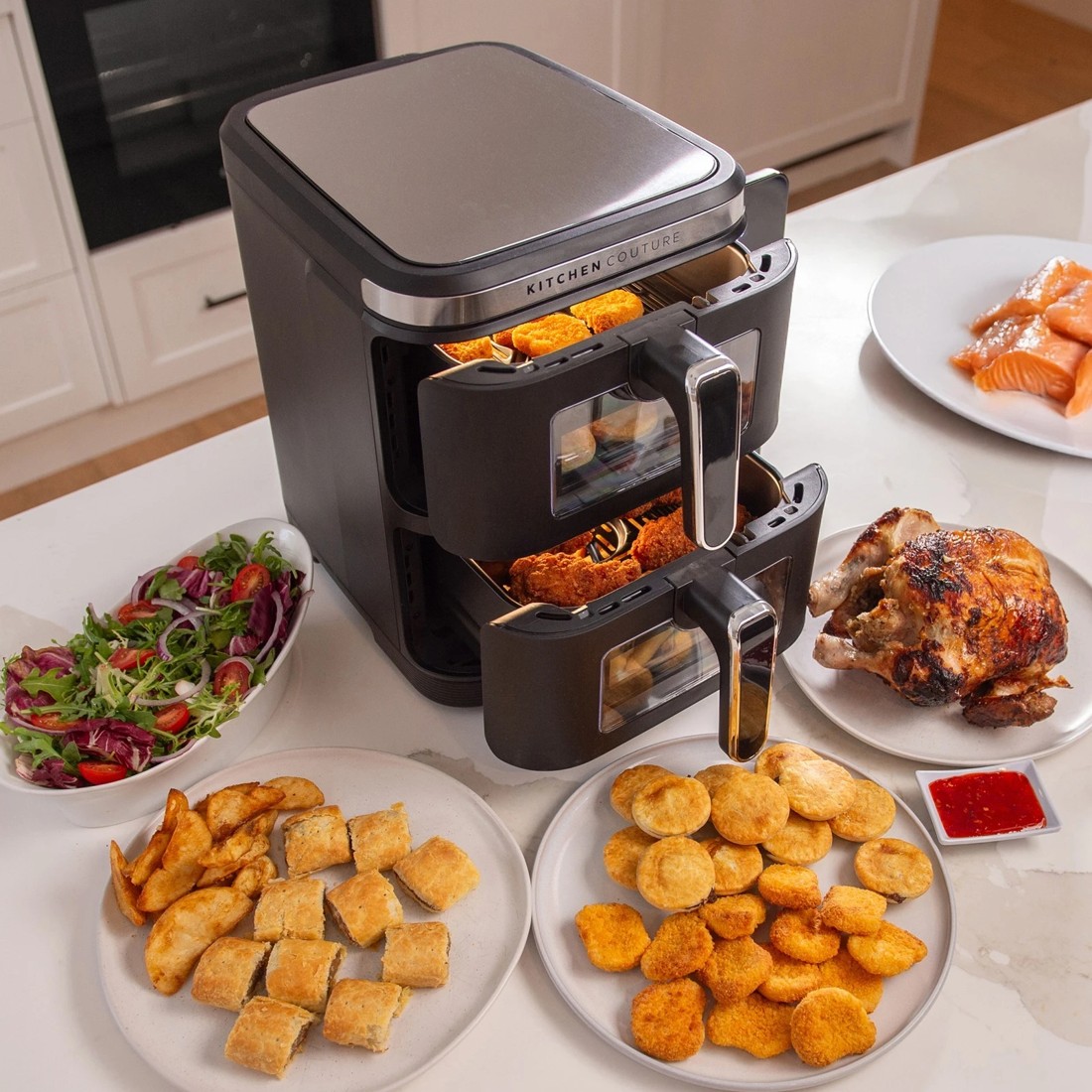 3 Kitchen Couture Dual Drawer Vertex Air Fryer 11L Compact Stacked Design - Black, 3 of 4