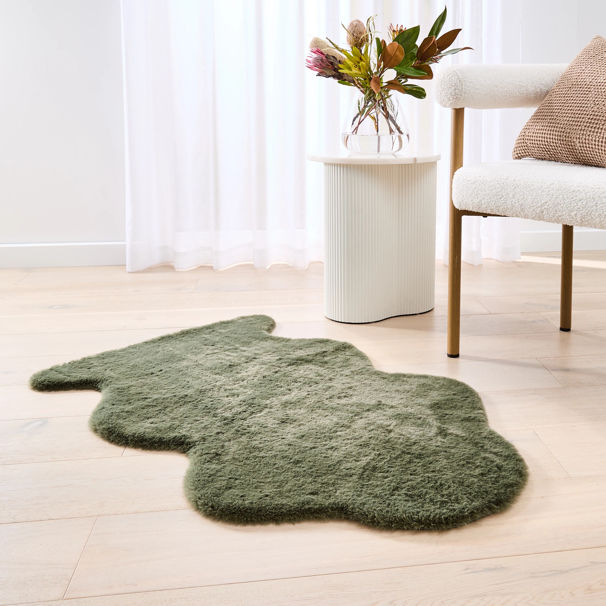 1 Faux Fur Rug - Green, 110cm x 65cm, 1 of 6