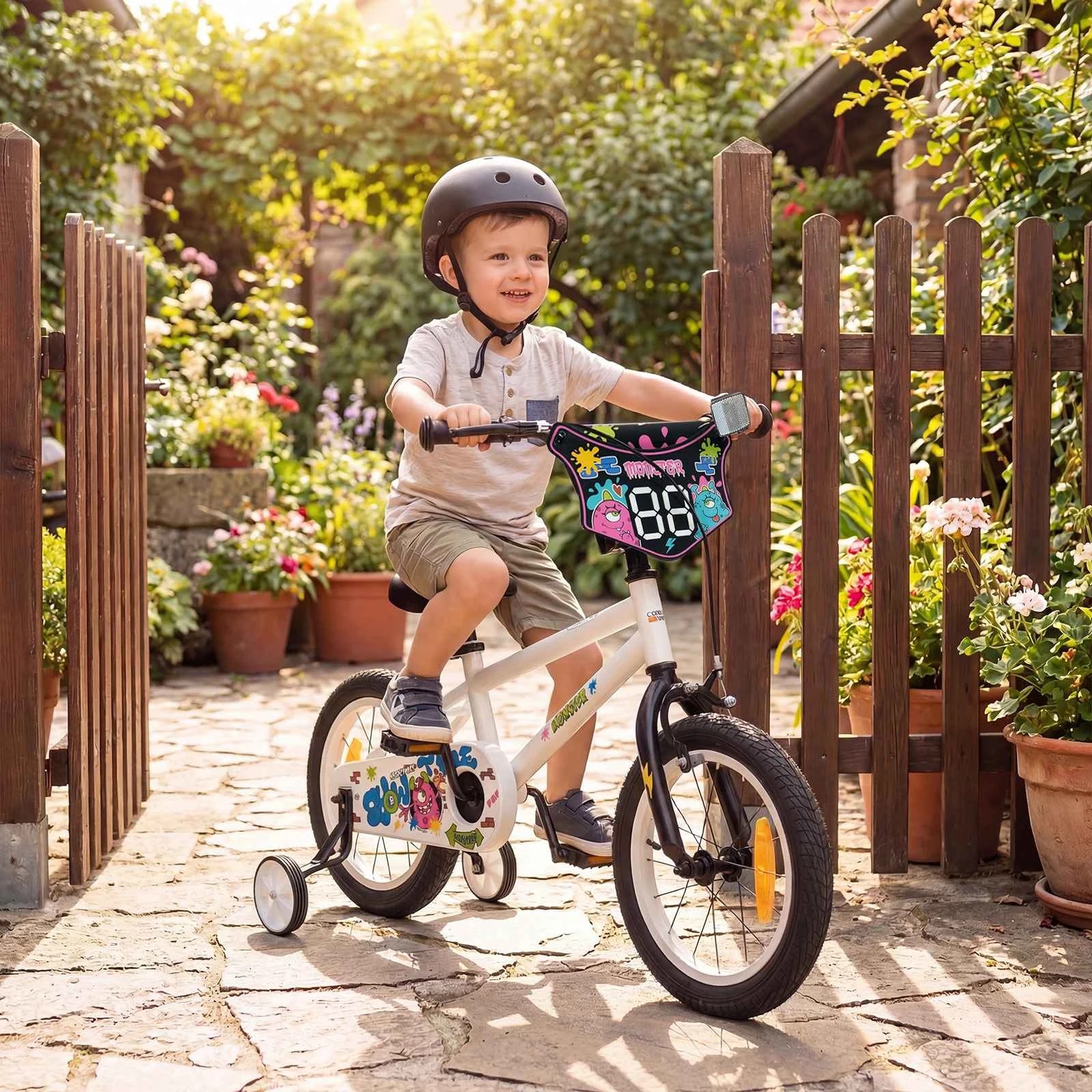 2 Costway 35cm Kids Bike Adjustable Bicycle w/Training Wheels Handbrake Coaster Brake - White, 2 of 3