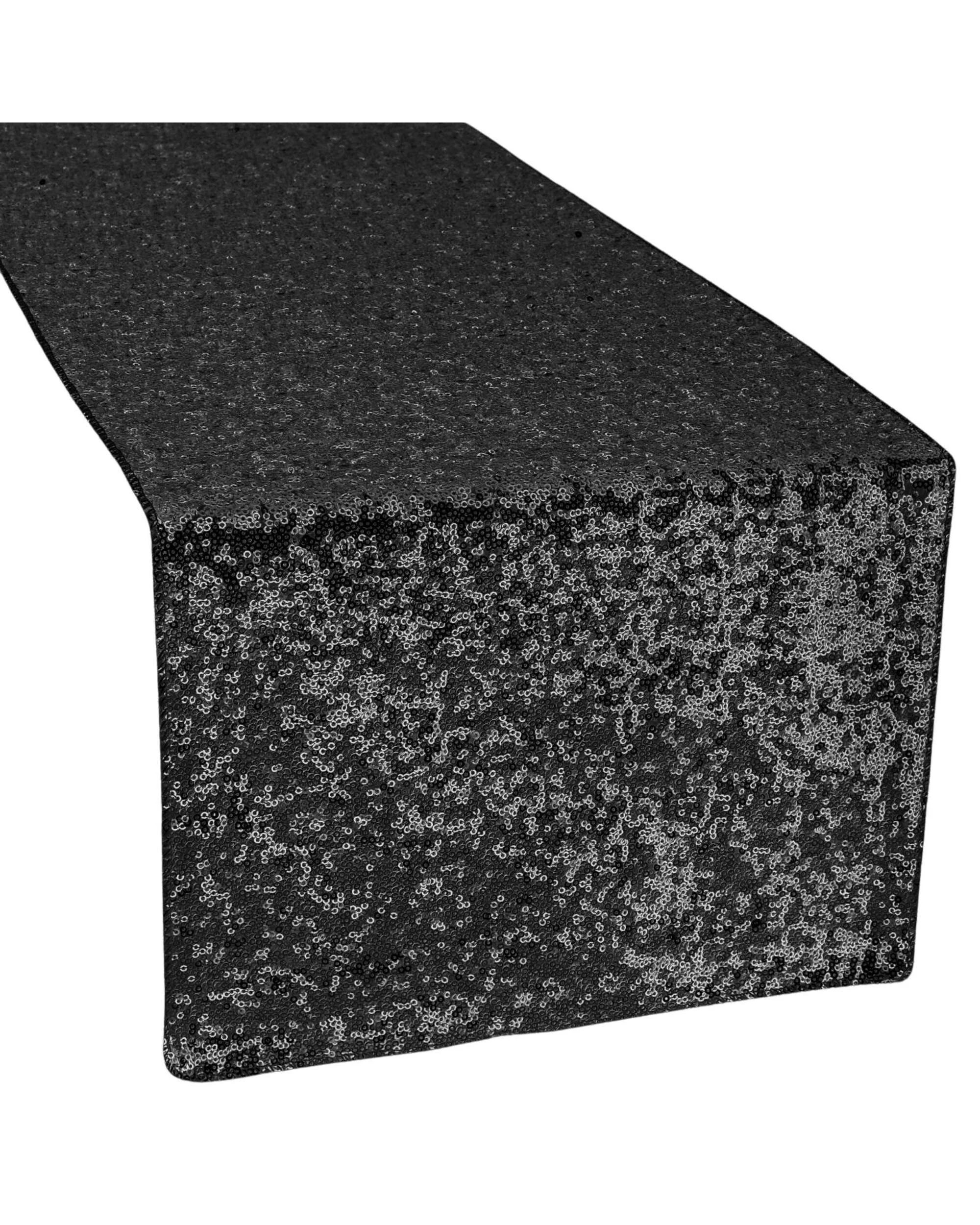 1 Partyrama Jet Black Sequin Table Runner 180cm - Black, 1 of 2