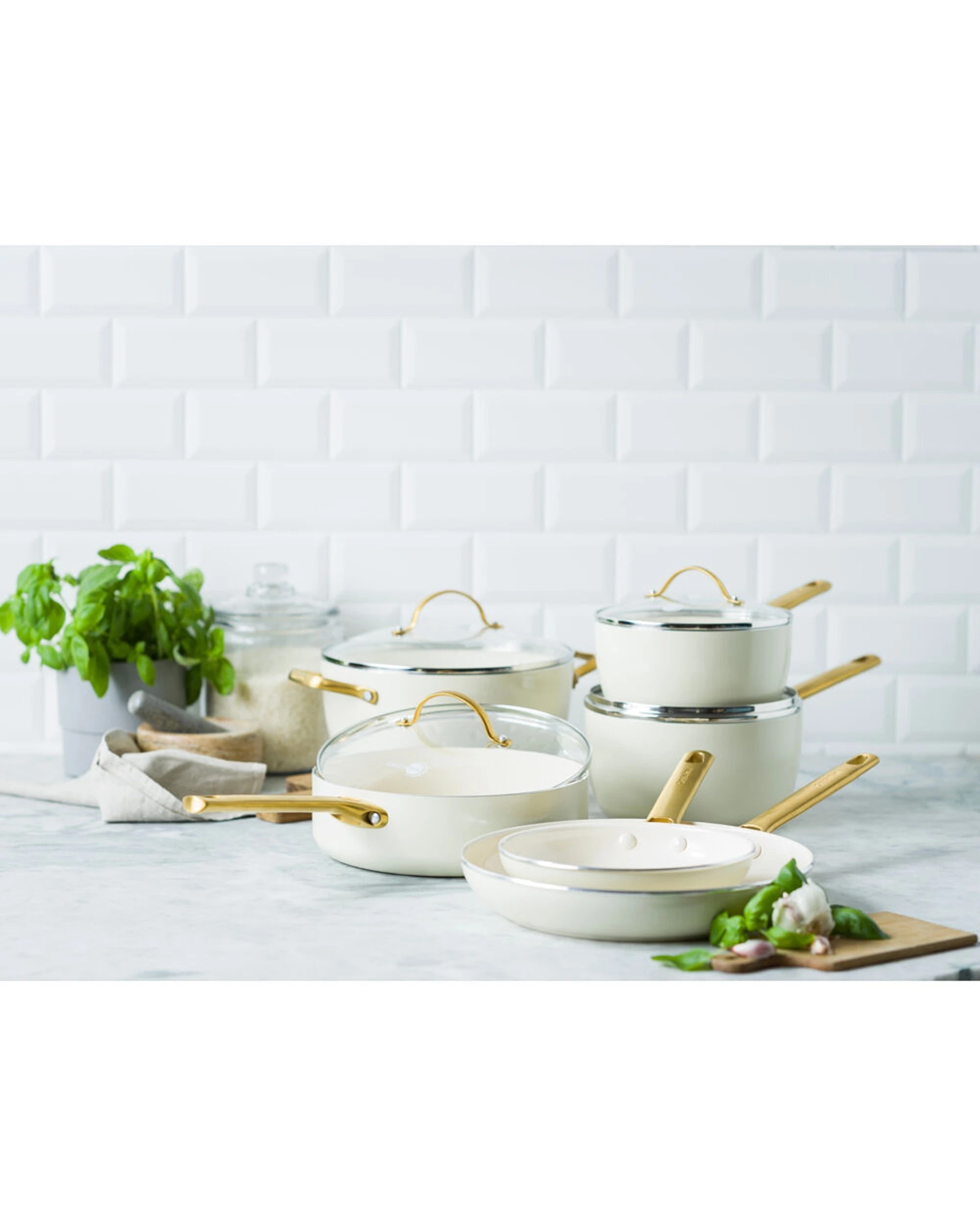 2 Greenpan 14pc Padova Set Ceramic Coating Non-Stick Cooking Pans - White, 2 of 6