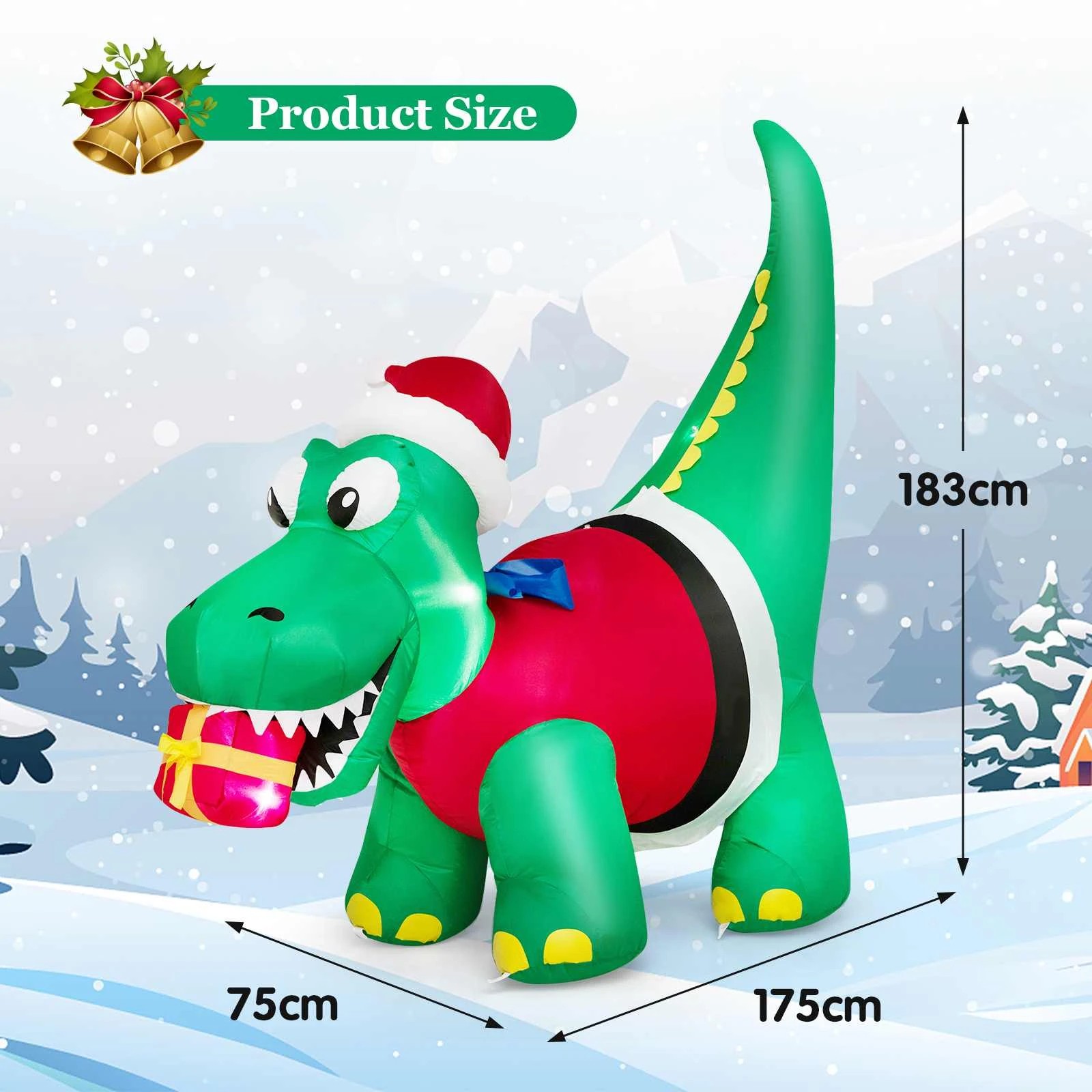 9 Costway 1.85M Christmas Inflatables Dinosaur & Gift Box LED Lights Xmas Outdoor Decoration, 9 of 10