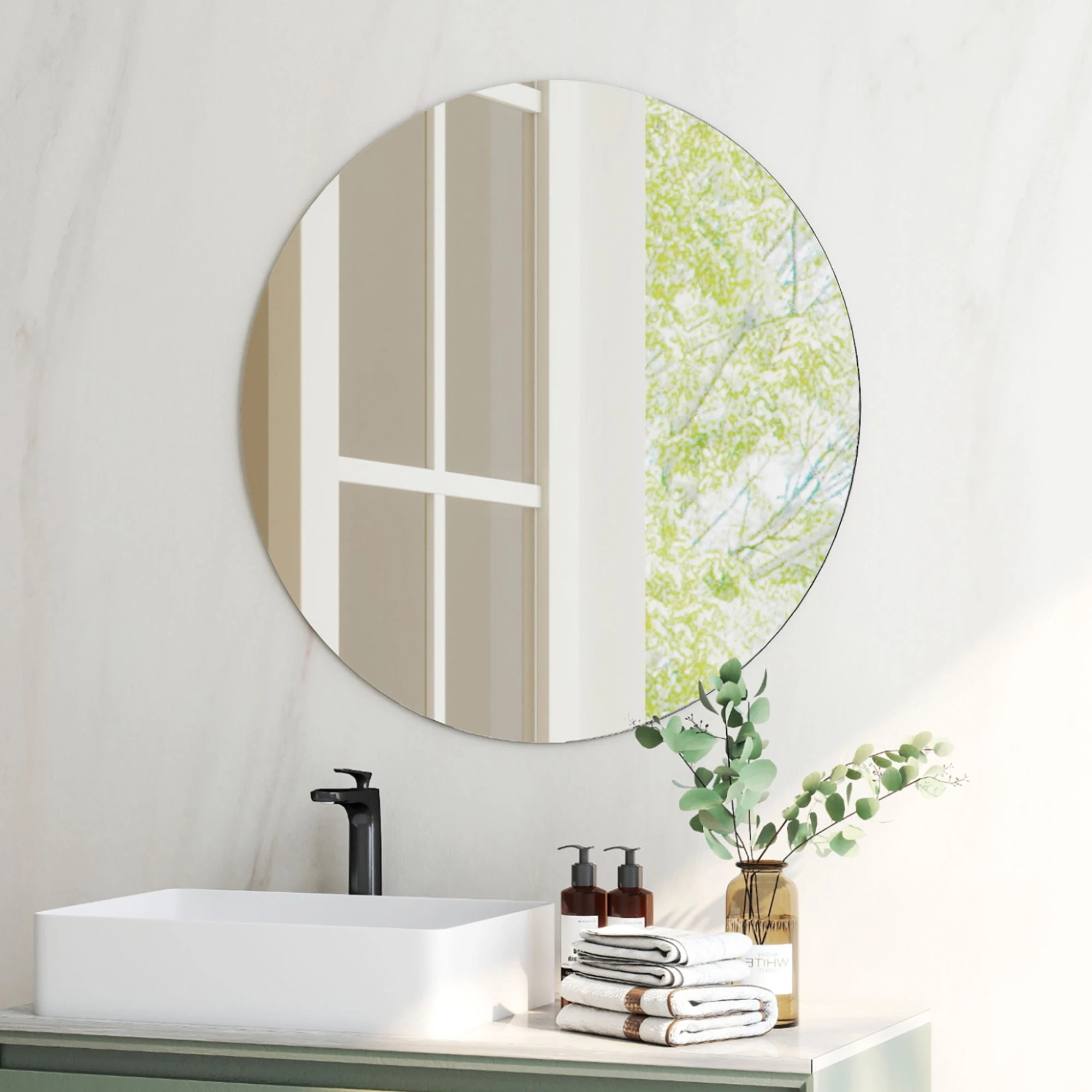 8 Yezi 50cm Self Adhesive Round Mirror Frameless, 8 of 9