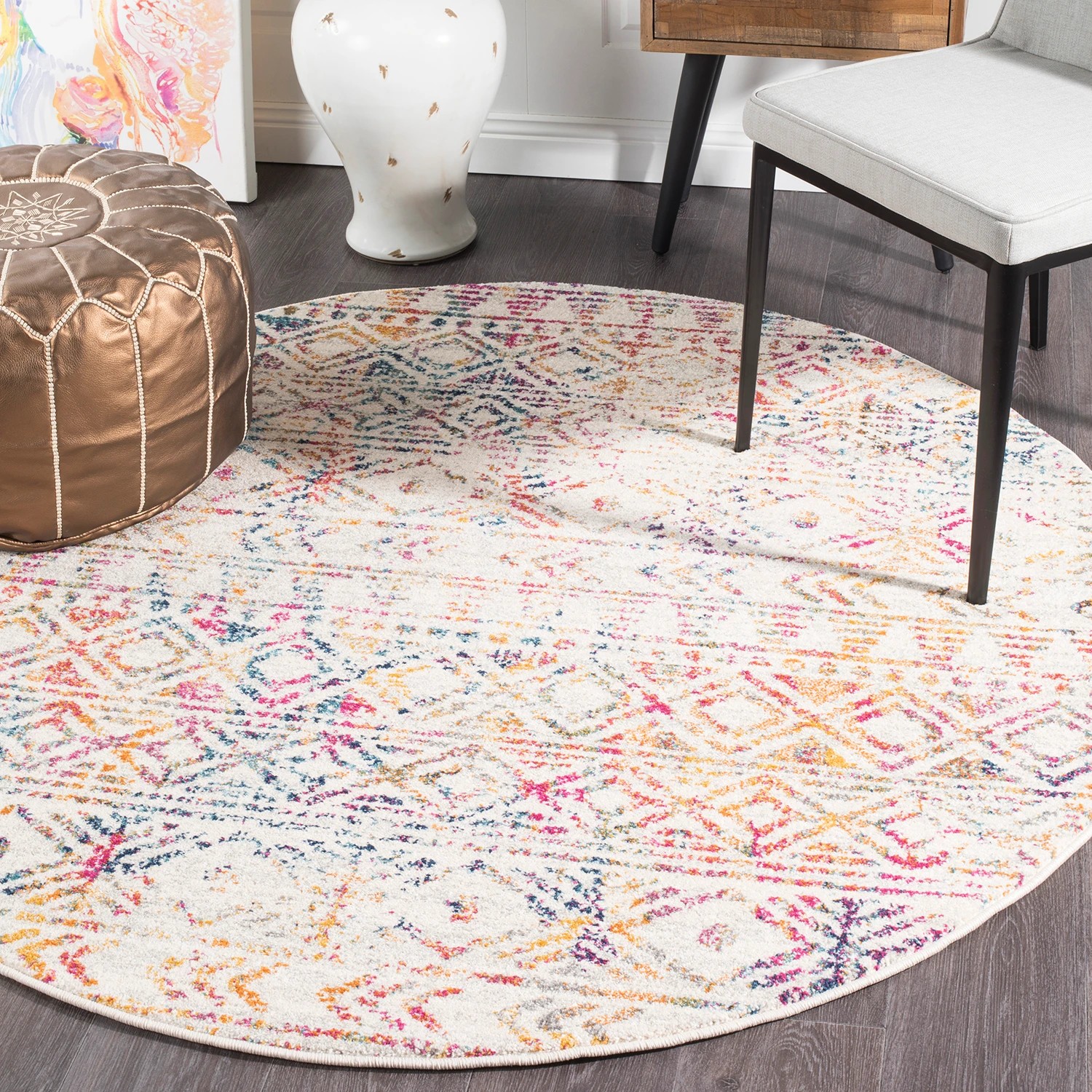 6 Common Ground Rugs Bluebay 456 150x150cm - Small Round Power Loomed Pet Friendly Rug - Natural, 6 of 6