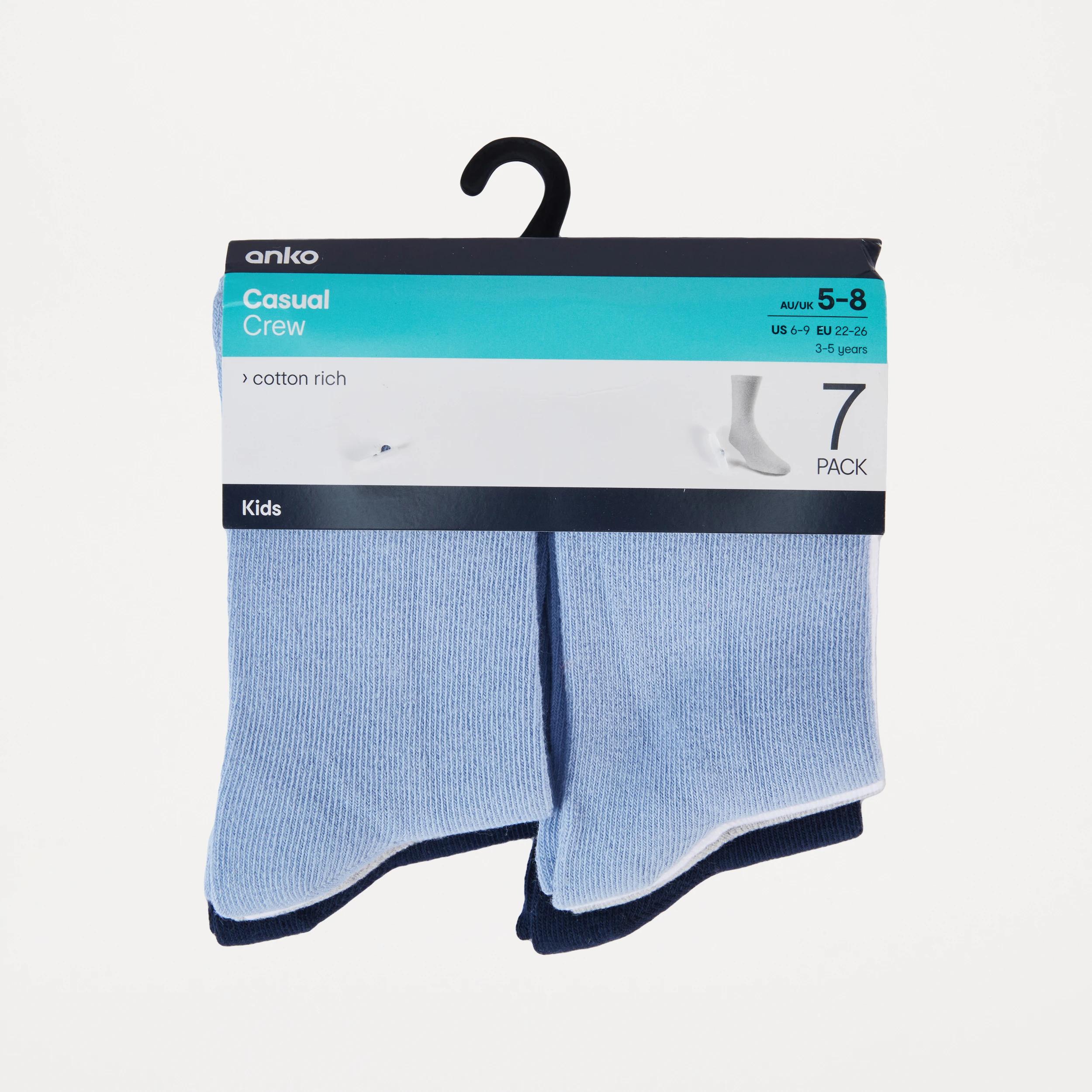 3 7 Pack Crew Socks Blu Plain, 3 of 4