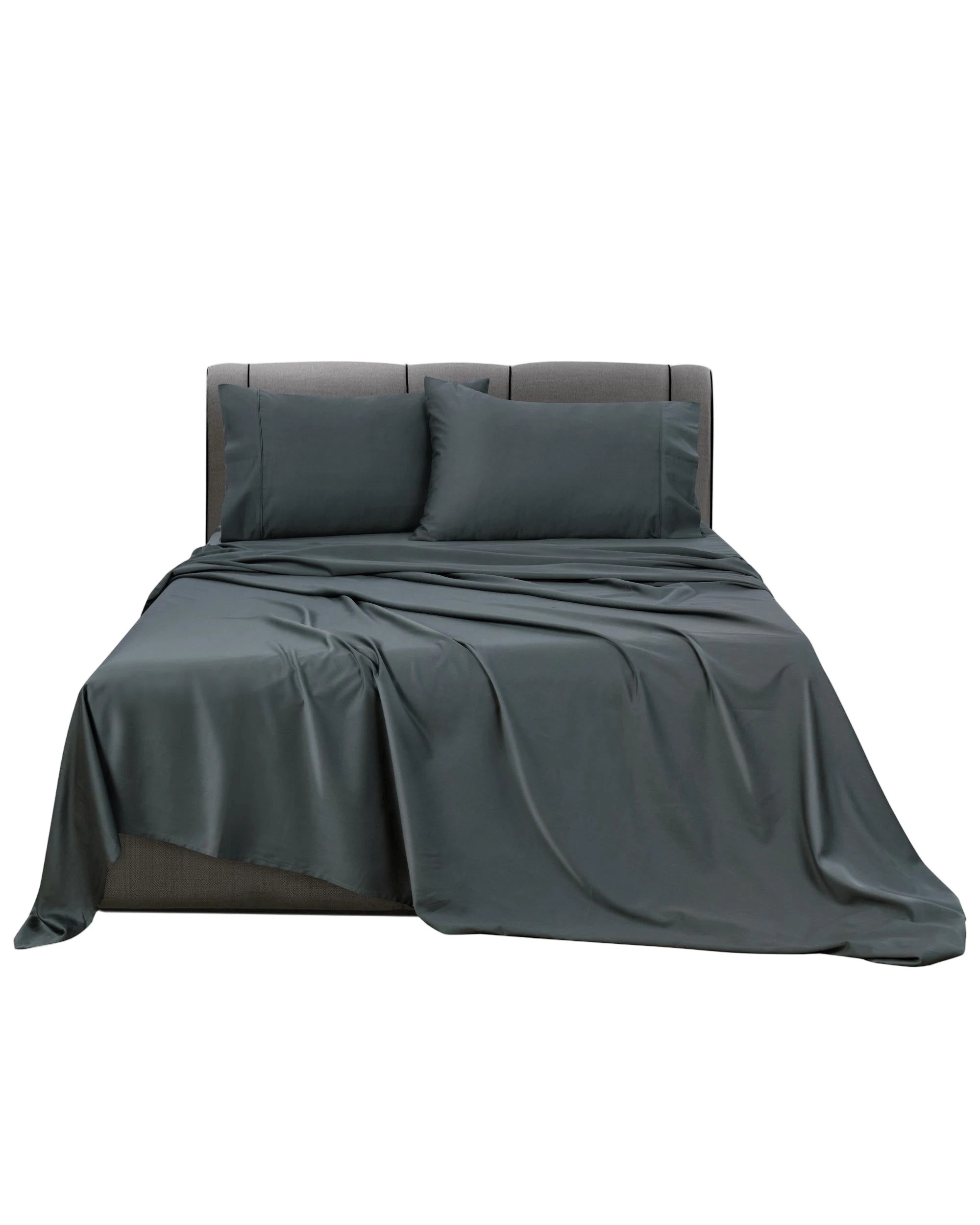 1 Bianca Bedding Rosebank Extra Long Extra Wide Flat 500 Tc Bamboo Cotton Sheet Set - Charcoal - Split King, 1 of 10