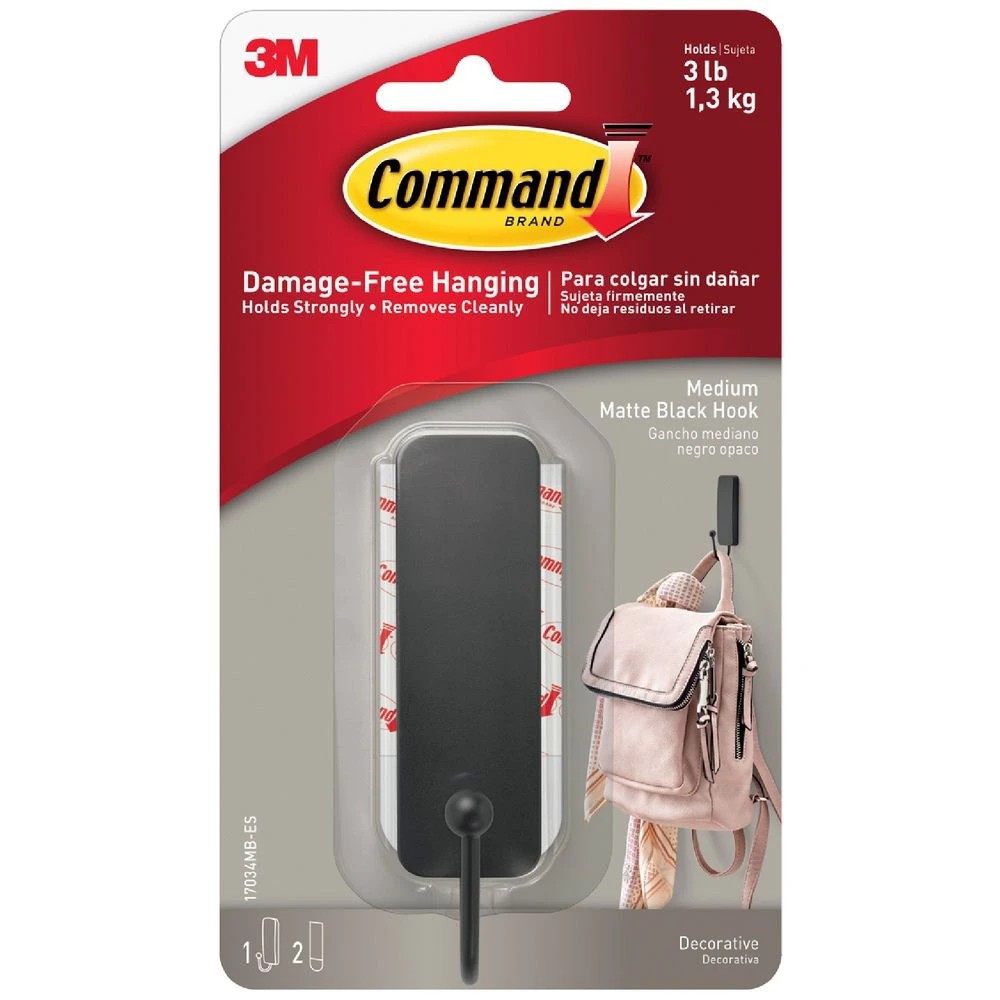 1 3M Command Single Hook Matte Black, 1 of 1