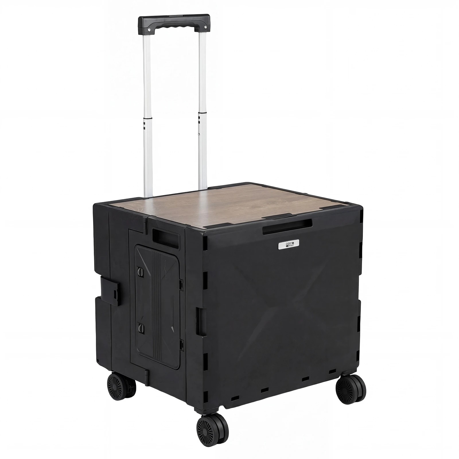 1 Costway Shopping Trolley Folding Utility Cart Camping Wagon Tool Box Garden Cart w/Handle - Black, 1 of 4