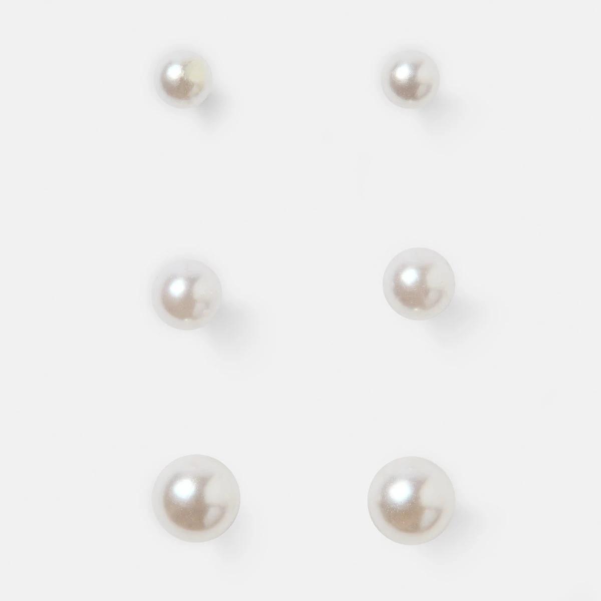 1 3 Pack Sterling Silver Faux Pearl Earrings Silver, 1 of 5