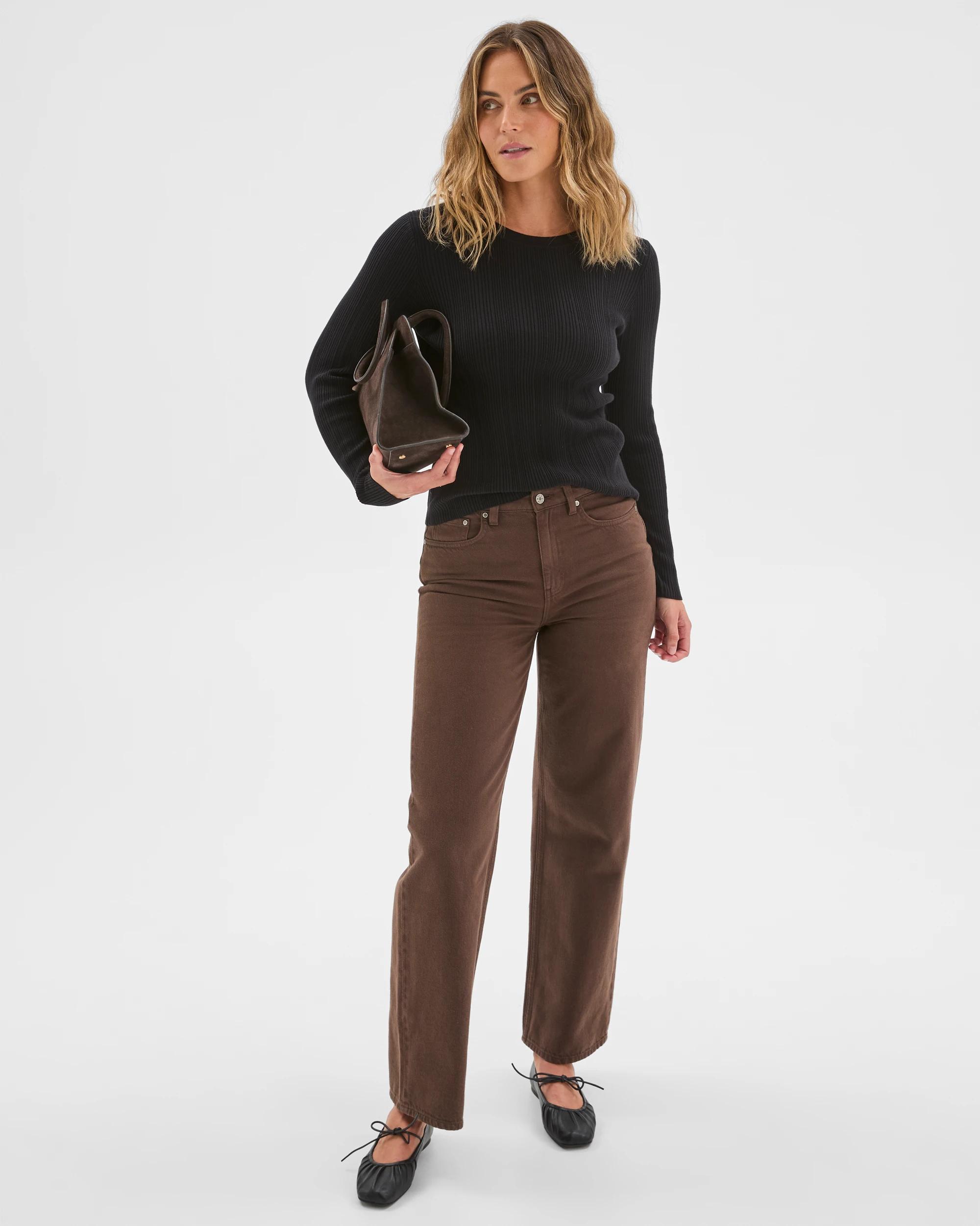 3 Target Woman Australian Cotton Blend Variegated Long Sleeve Knit Top BLACK, 3 of 6