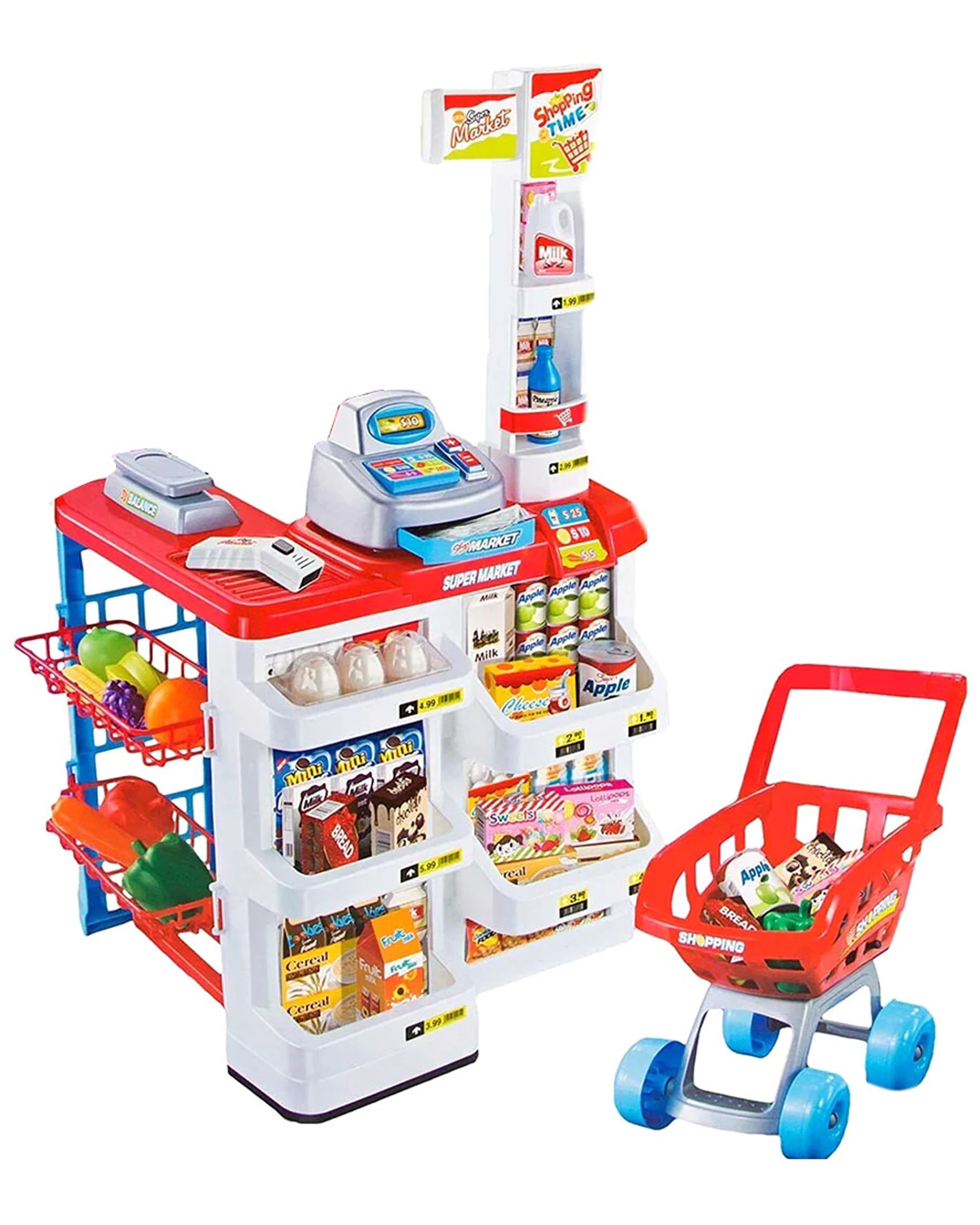 1 Lenoxx Kids Supermarket Play Set With Cash Register And Shopping Trolley Toys Market - Multi, 1 of 6