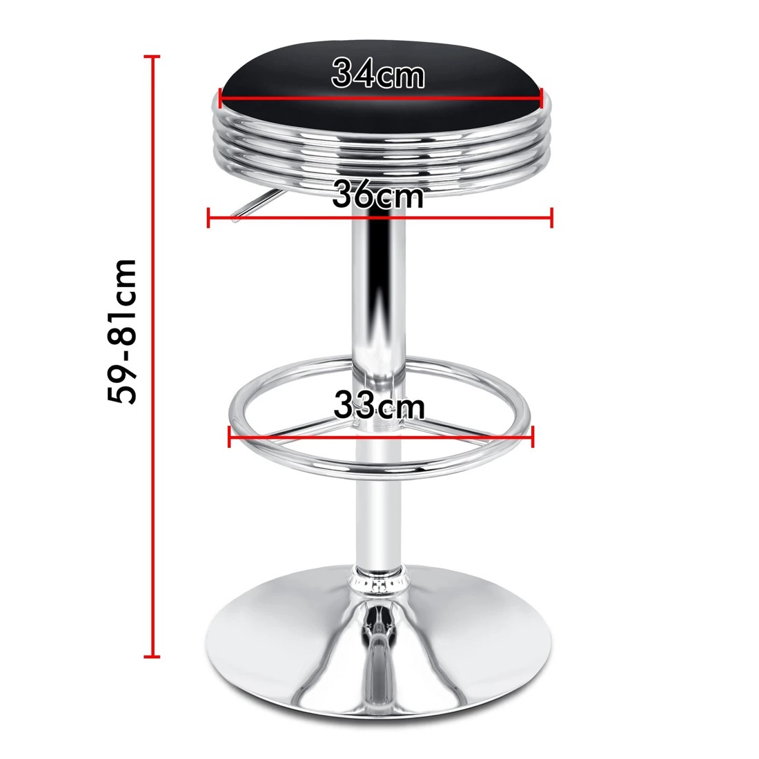 8 Alfordson 2x Bar Stools Sade Kitchen Swivel Chair Leather Gas Lift - Black, 8 of 9