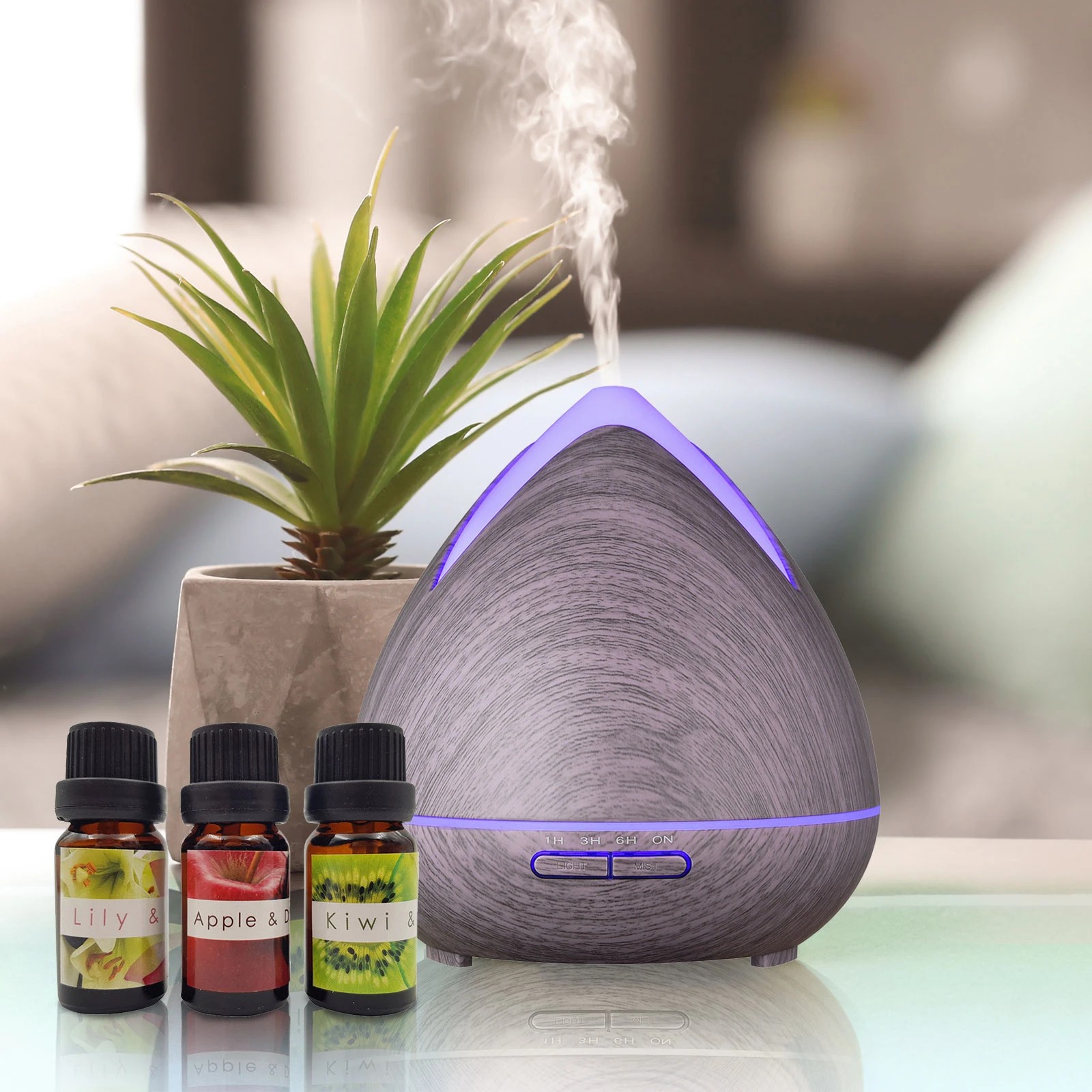 3 PureSpa Essential Oils Ultrasonic Aromatherapy Diffuser Air Humidifier + 3 Oils 400ML - Purple, 3 of 3