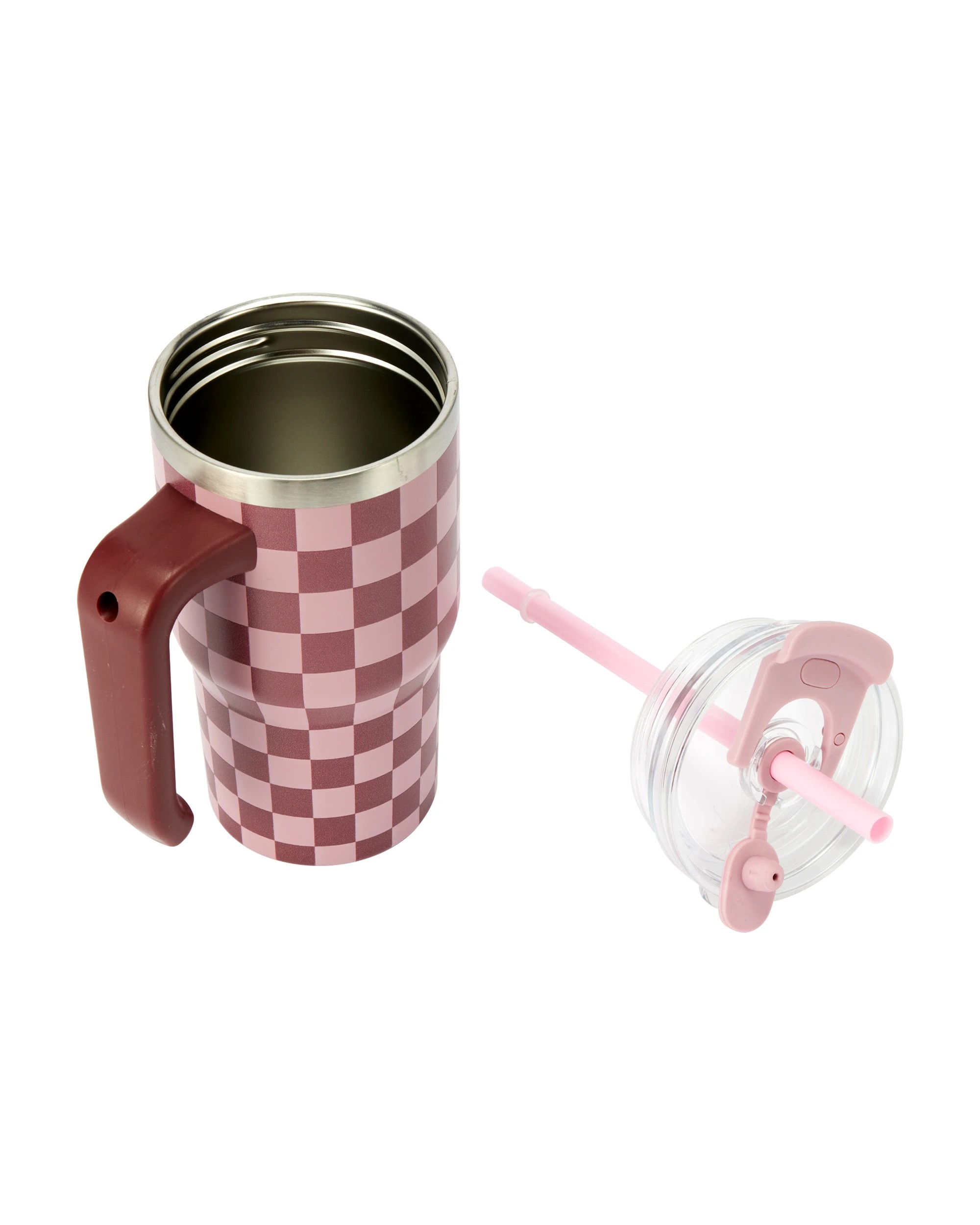 4 600ml Burgundy Check Tumbler with Handle, 4 of 6
