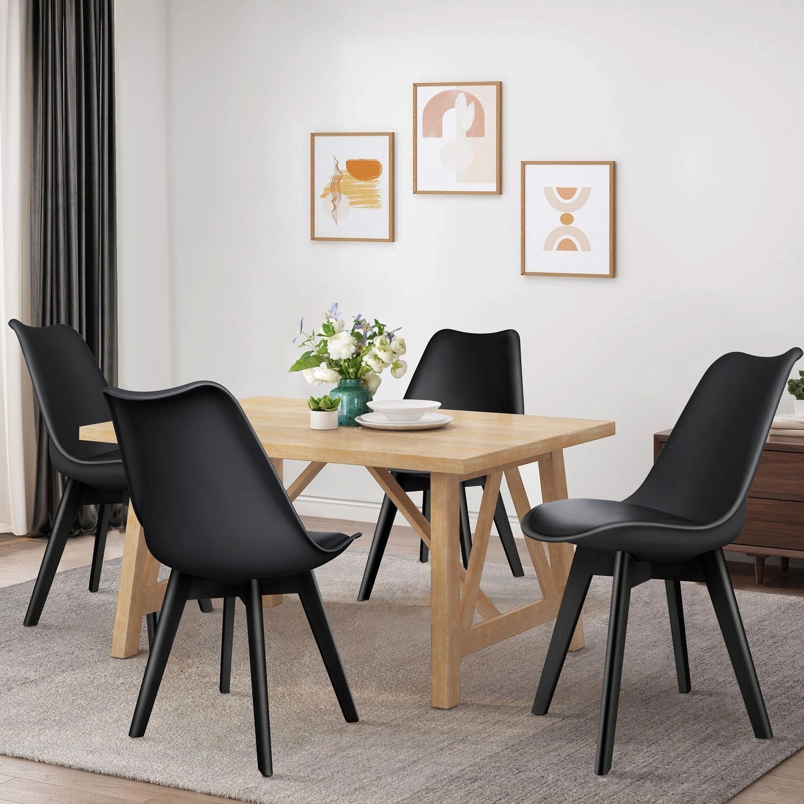 7 Alfordson 4x Dining Chairs Padding Retro PU Leather Kitchen Lounge Wooden - Black, 7 of 10