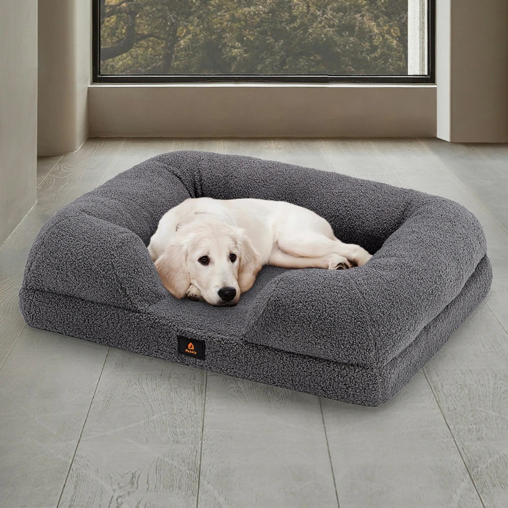 3 Petzly Memory Foam Dog Bed Pet Sofa Calming Bed Washable Removable - Grey, 3 of 3