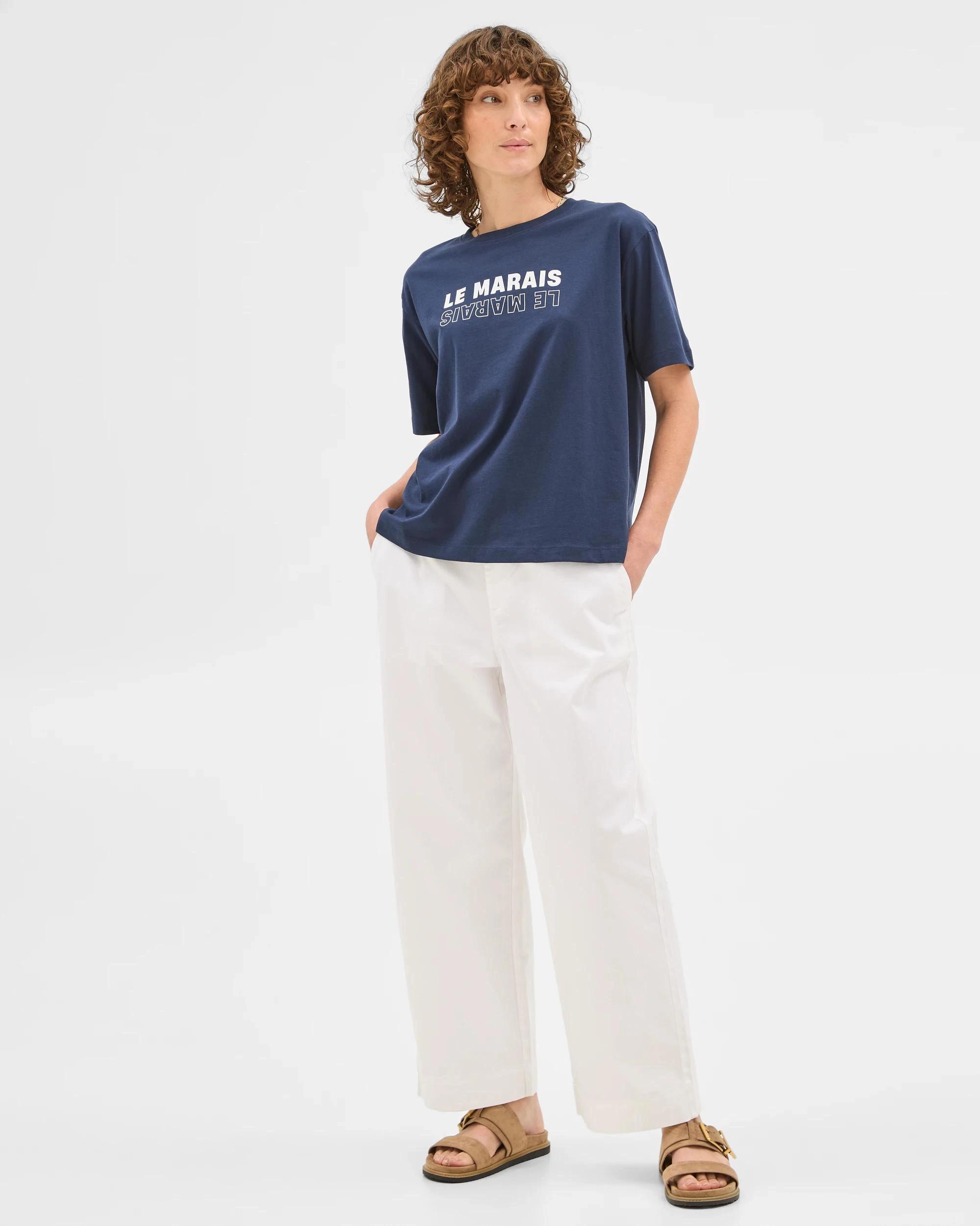 2 Target Australian Cotton Step Hem Boxy Crop T-Shirt NAVY LE MARAIS, 2 of 5