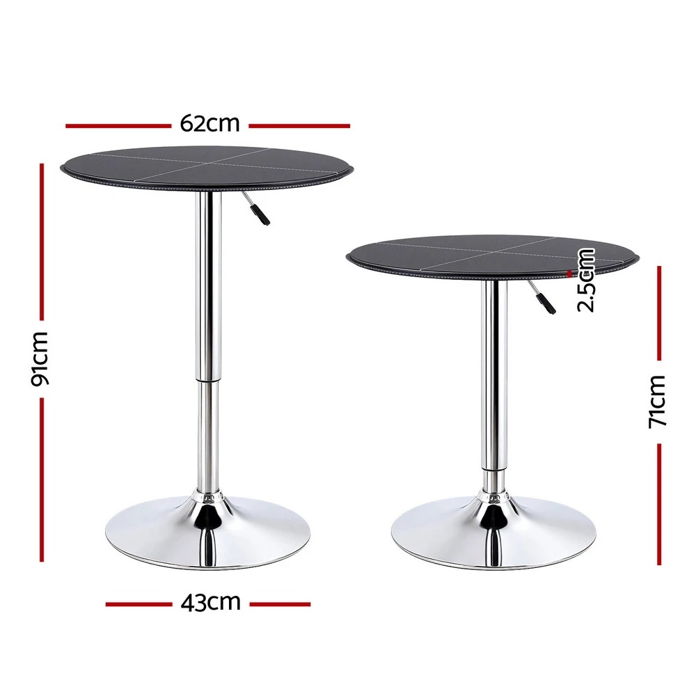 2 Artiss Bar Table Round Swivel Height Adjustable 62cm Modern PVC Leather - Black, 2 of 6