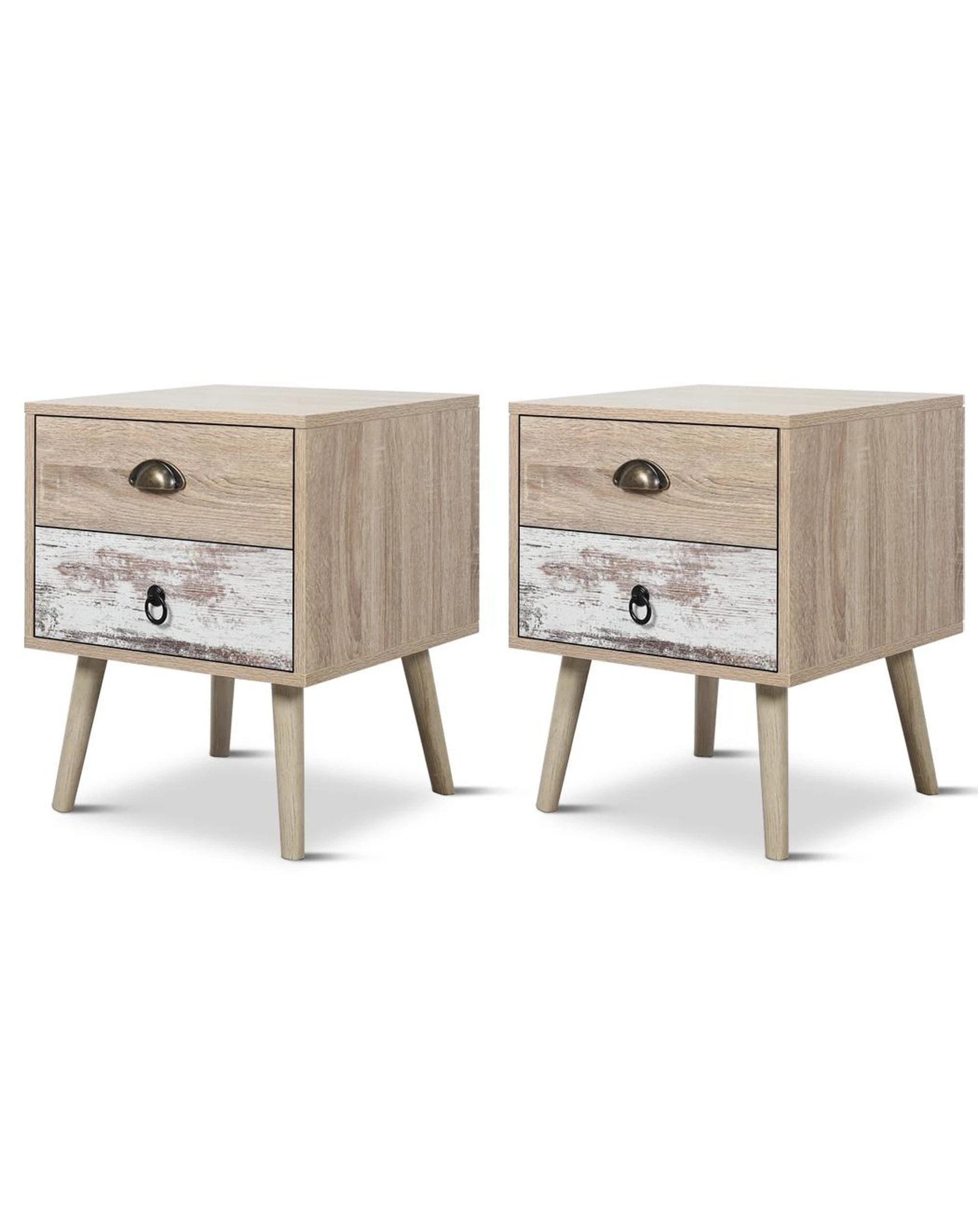 1 Set of 2 Luka 2 Drawer Bedside Table White Washed and Oak, 1 of 10
