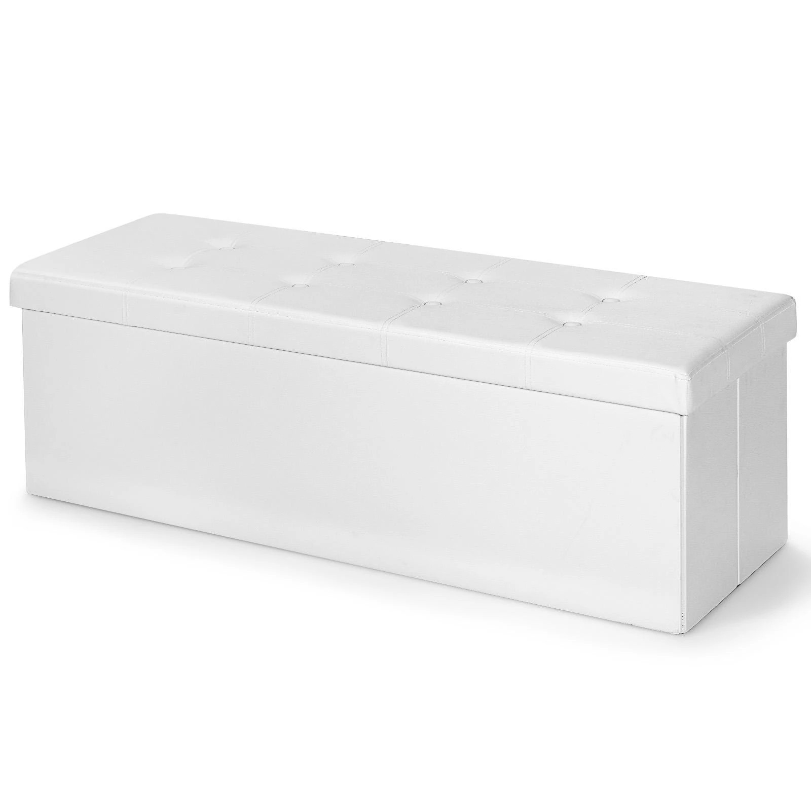 1 Costway Folding Storage Ottoman Shoe Bench Padded Stool Seat - White, 1 of 3