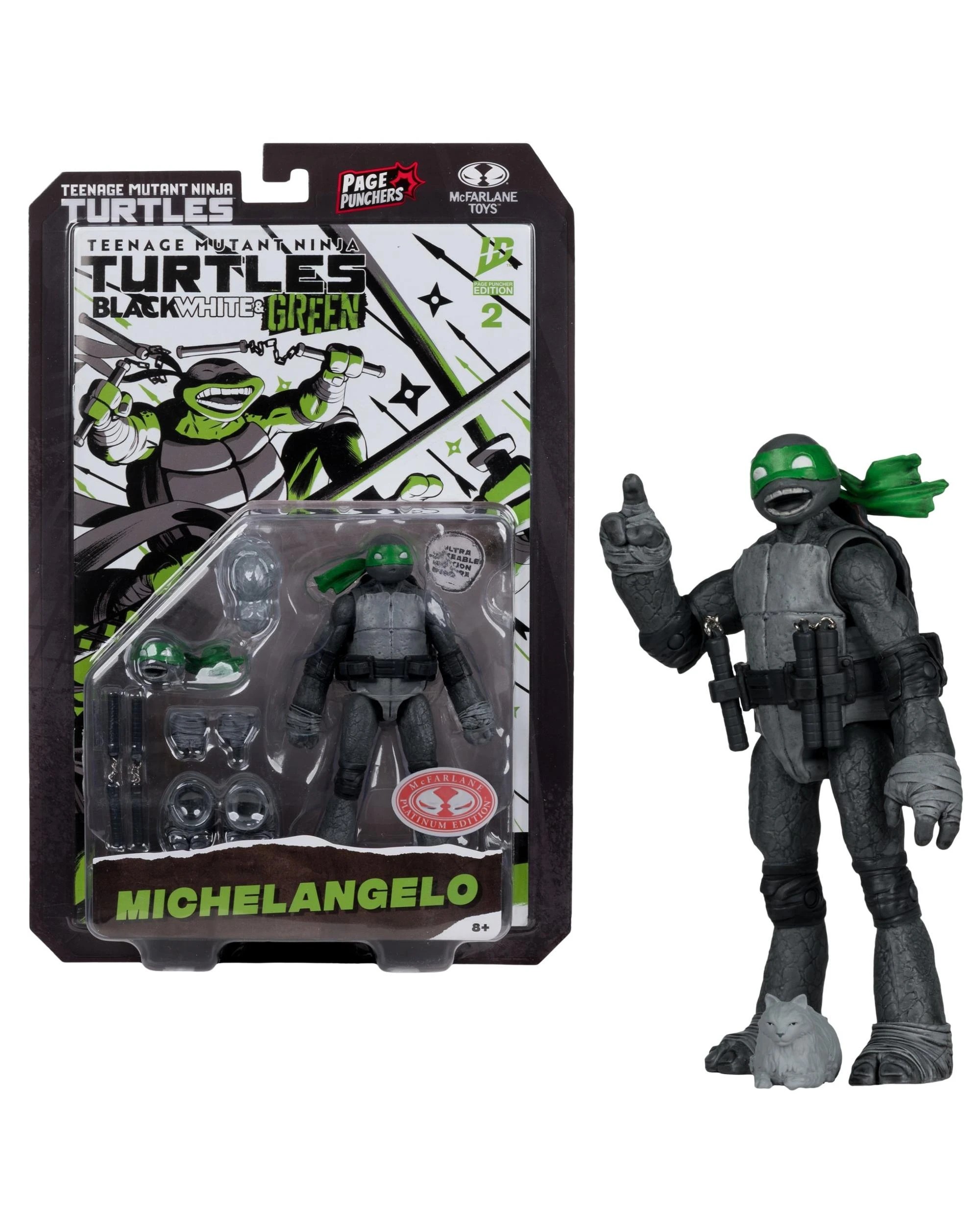 1 Teenage Mutant Ninja Turtles Michelangelo B/W & Green Platinum Edition 5" Figure & Comic, 1 of 8