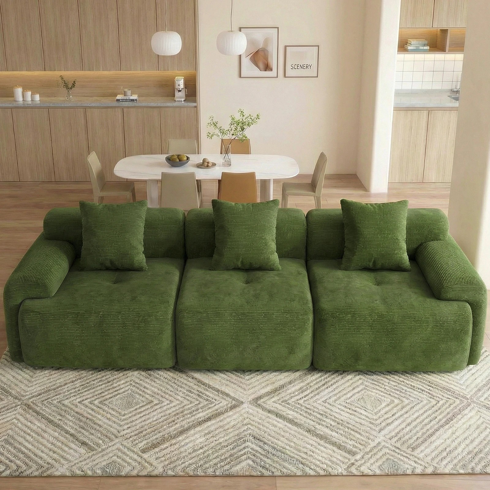 2 Advwin 282cm 3-4 Seater Corduroy Fabric Modular Sectional Sofa - Green, 2 of 3