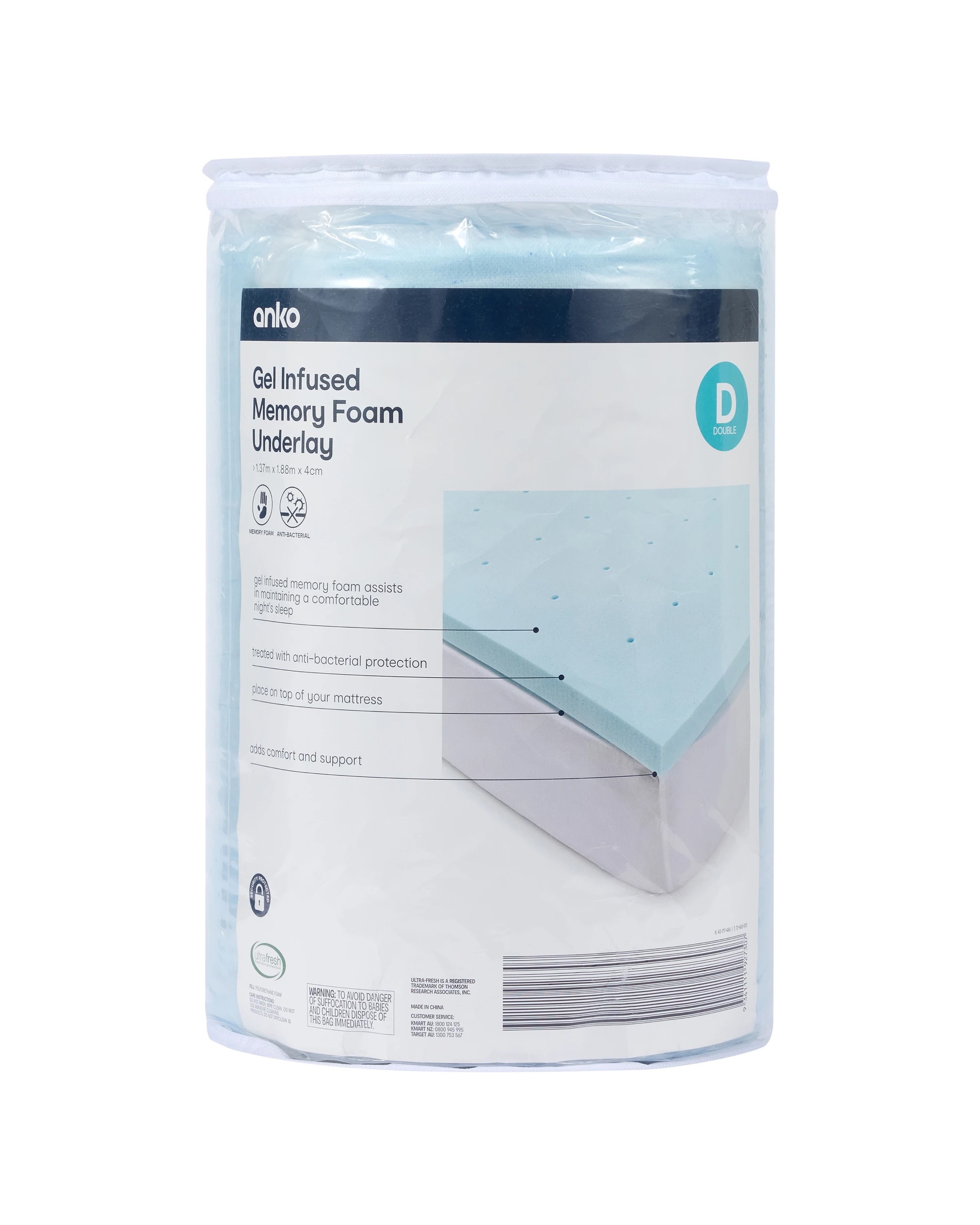 1 Gel Infused Memory Foam Underlay - Double Bed, 1 of 4