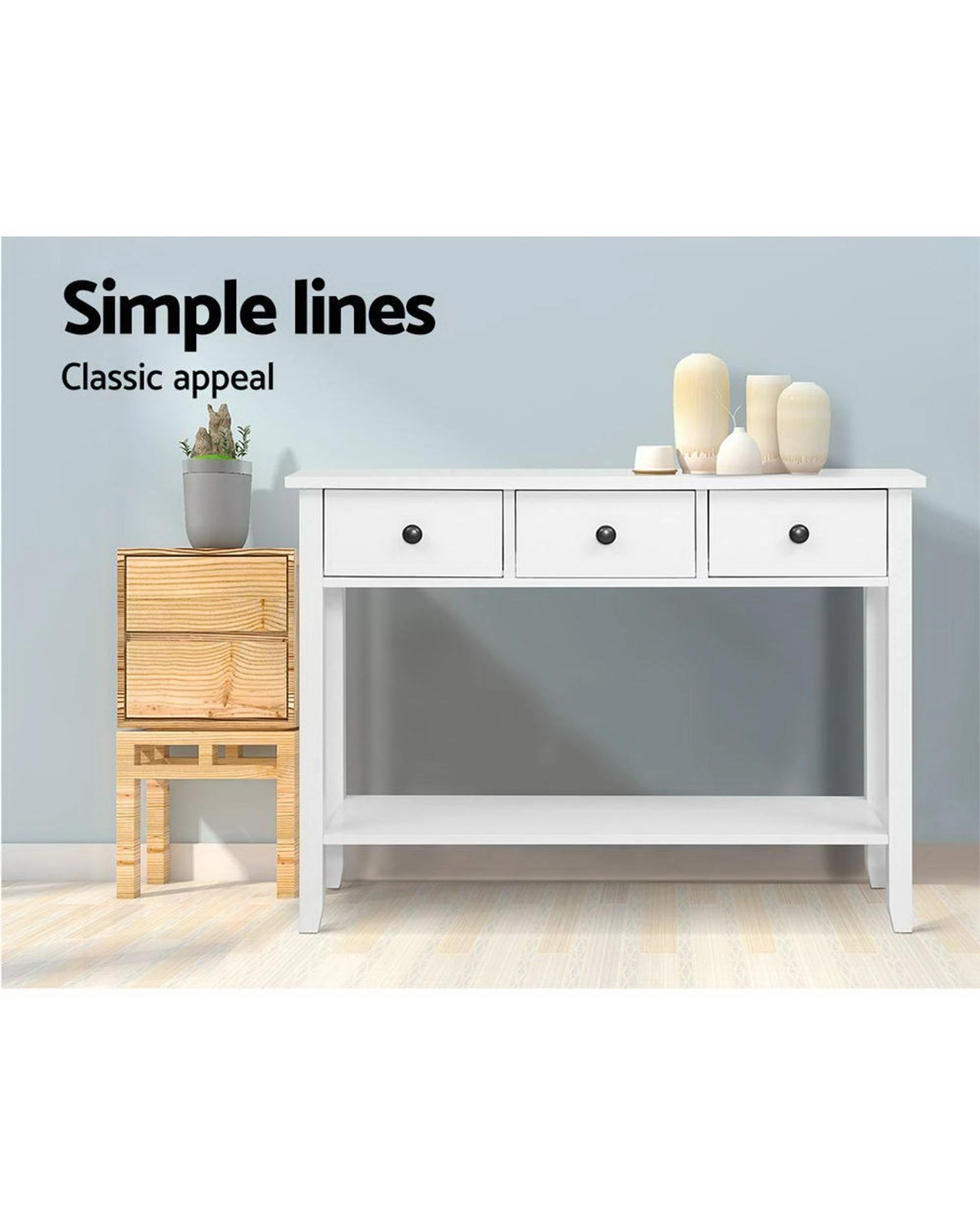 3 Artiss Console Table 3 Drawers 100cm White Chole
 - White, 3 of 3