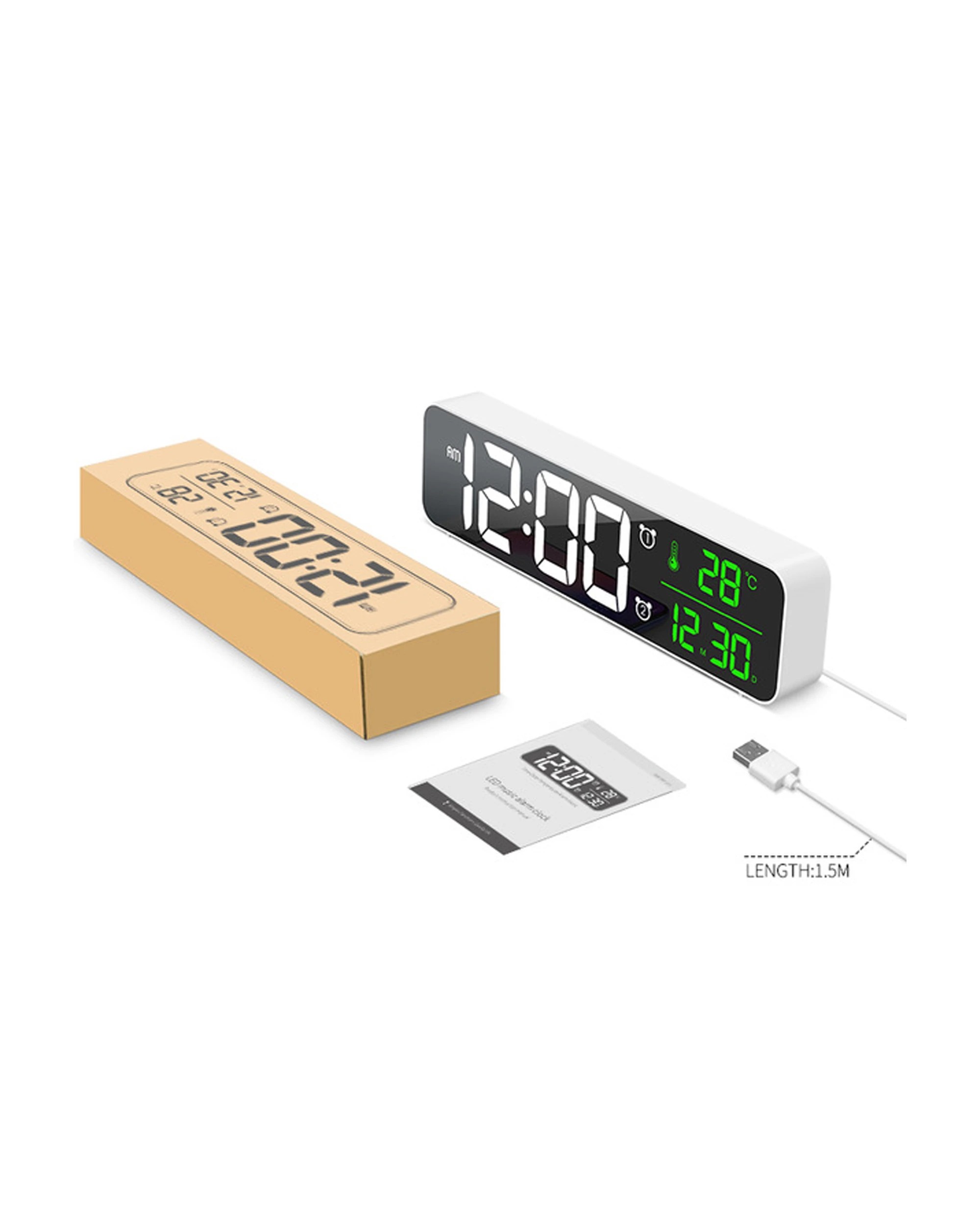 2 TODO LED Digital Alarm Clock Temperature Music Alarm USB Power Wall Clock - White, 2 of 3