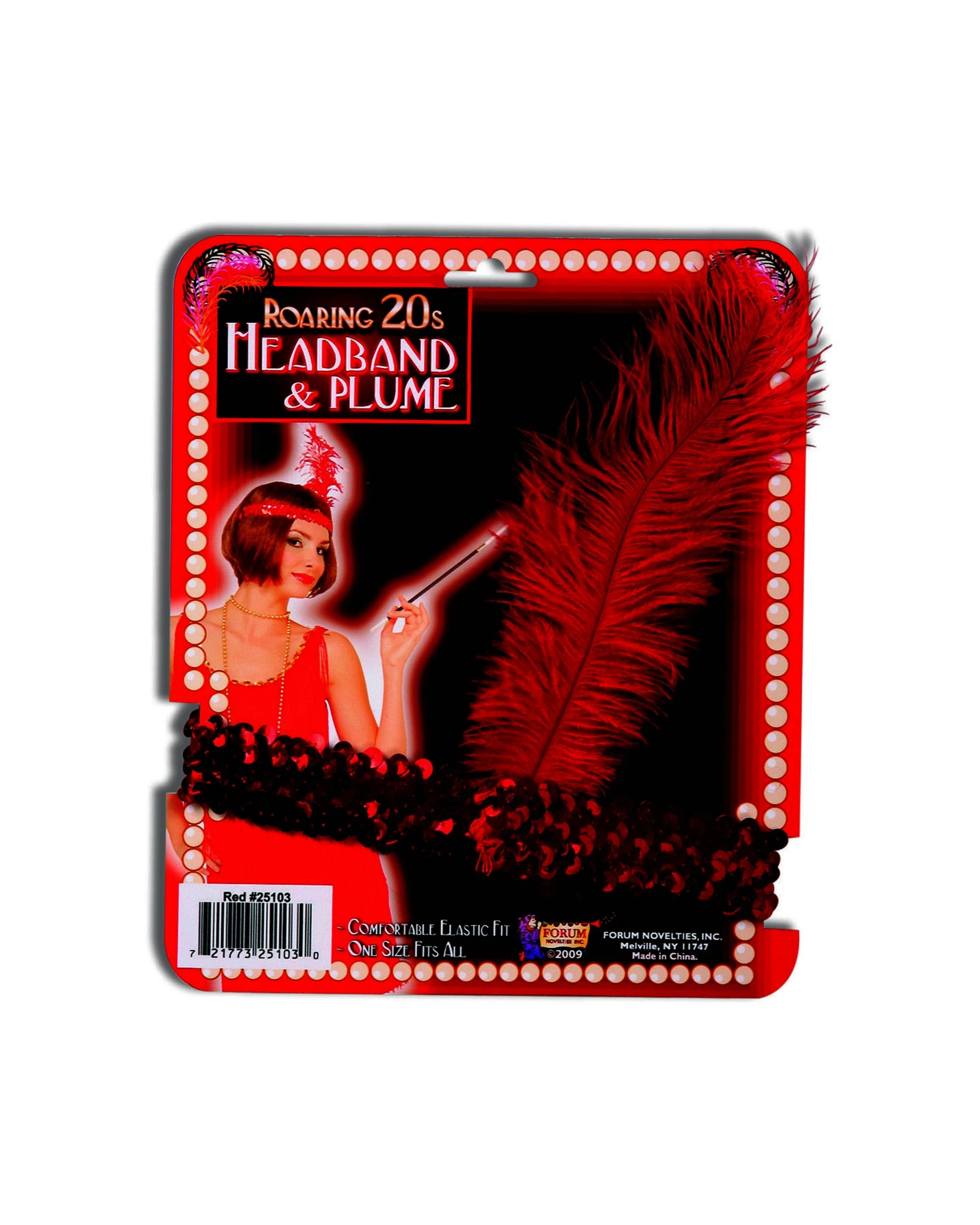 1 Forum Novelties Roaring 20s Sequin Headband & Plume Ladies Adult - Red, 1 of 1