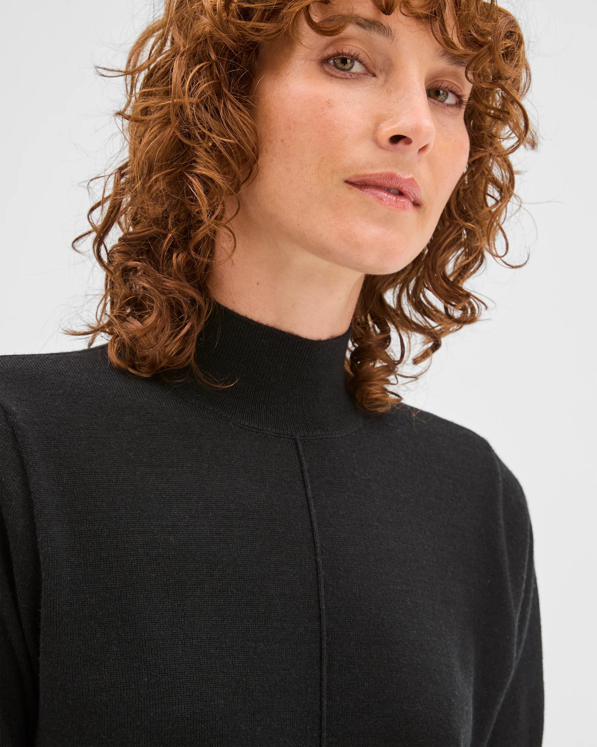 5 Preview Merino Wool Mock Neck Stitch Detail Top BLACK, 5 of 6