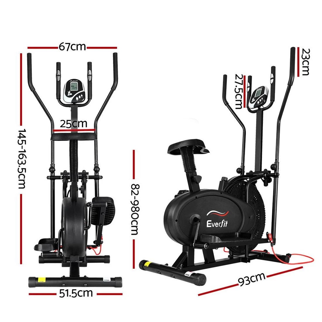 2 Everfit Exercise Bike 5 in 1 Elliptical Cross Trainer Home Gym Indoor - Black, 2 of 5