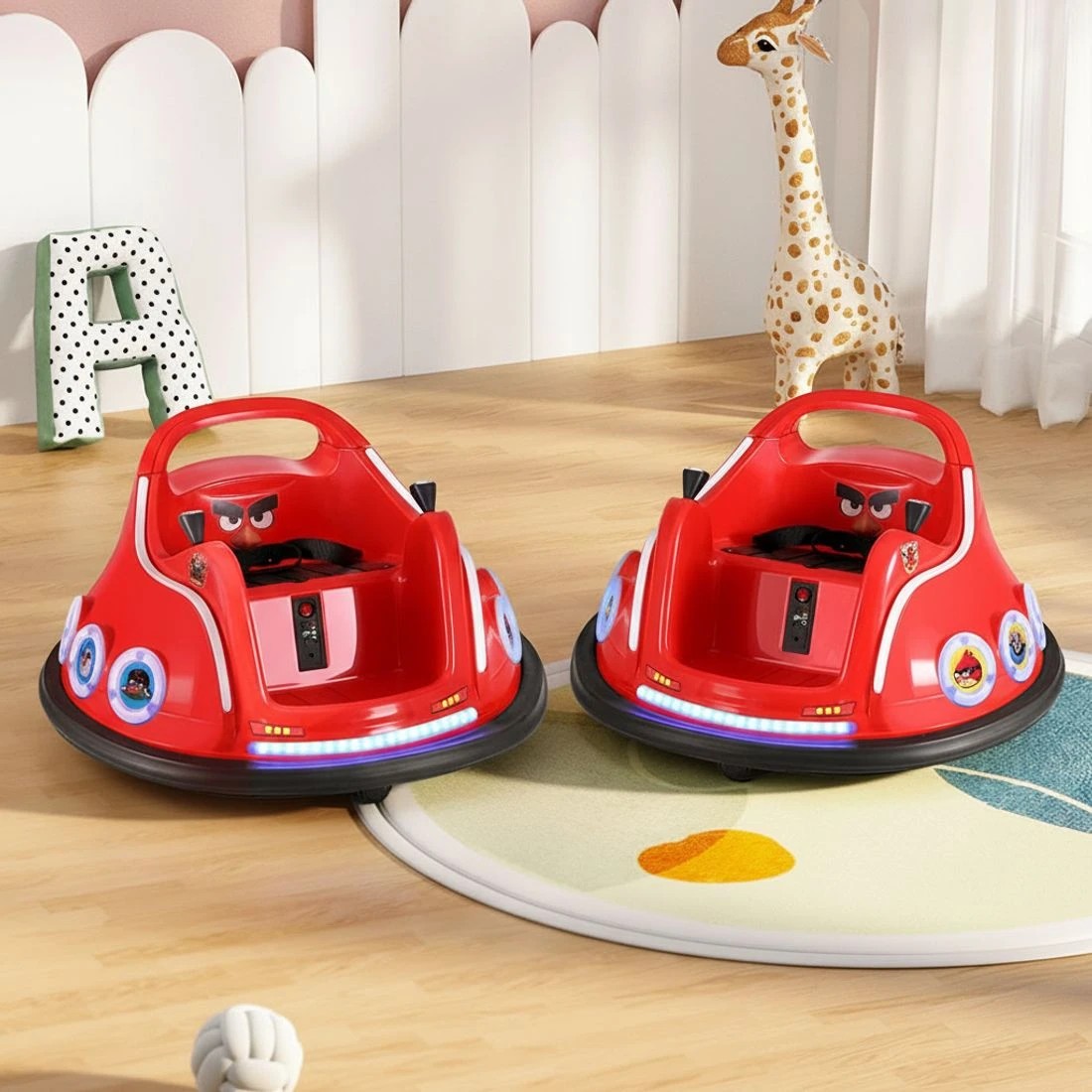 4 Kids Ride On Car Bumper Electric Toys Cars Light Remote Angry Birds Stickers - Red, 4 of 5