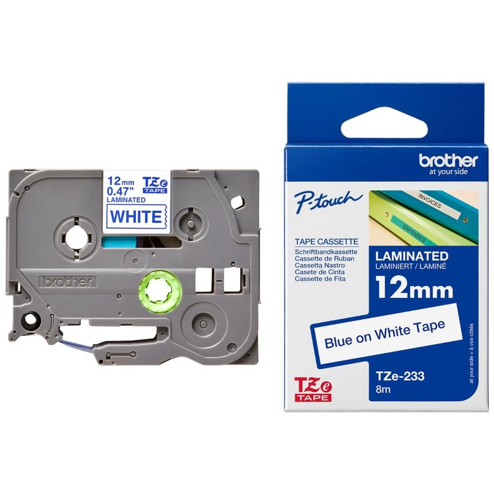 2 Brother TZe-233 Laminated Tape 12mm x 8m Blue on White, 2 of 2