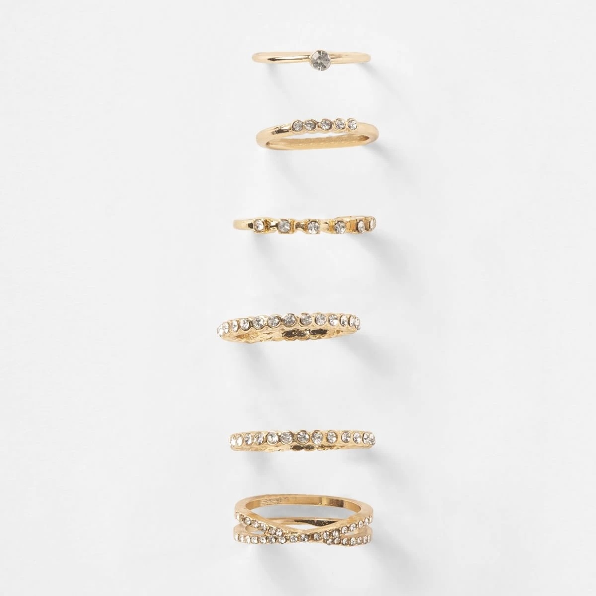3 6 Pack Diamante Stack Rings - Gold Tone, 3 of 5